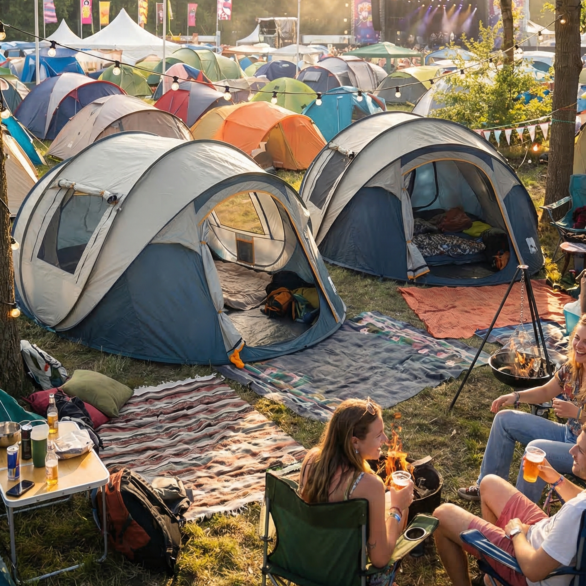 Pop Up Lyxtält - 2000MM vattenpelare - Cream - 4 Personer