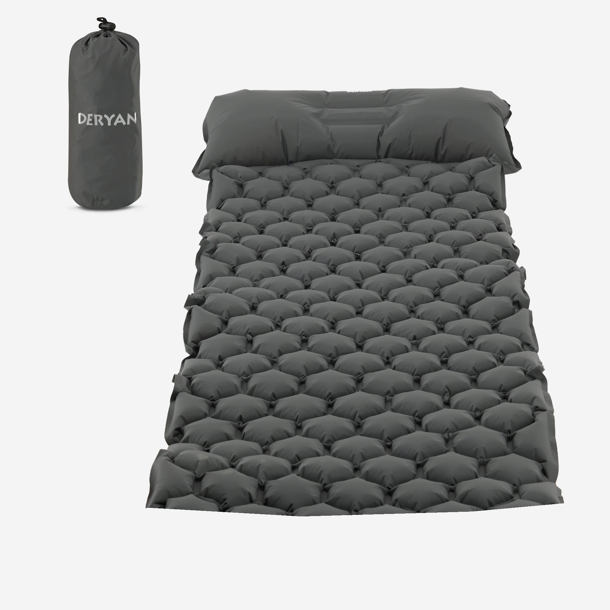 Deryan Air Bed - Zelfopblazend met ingebouwde Pomp - Luchtbed Kamperen - Inclusief tas - grijs