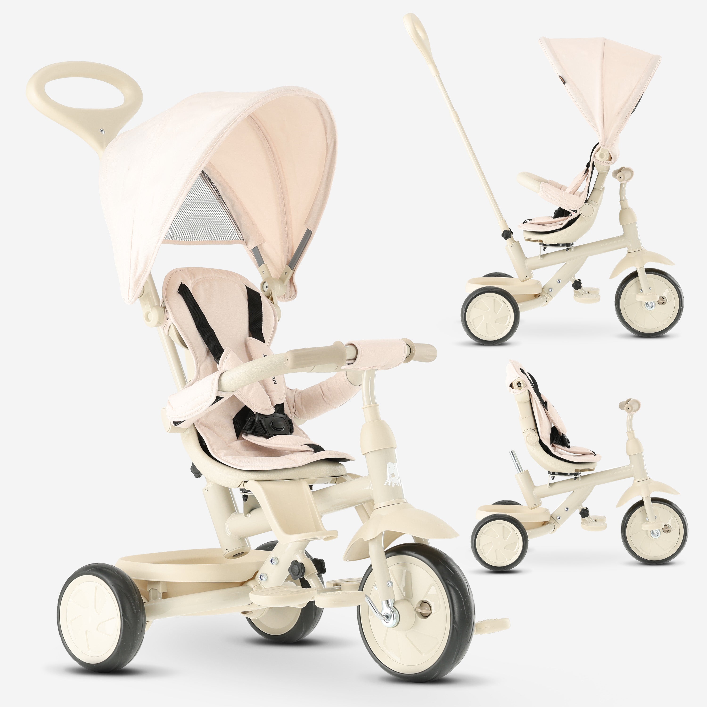Adventurer Driewieler met duwstang Beige