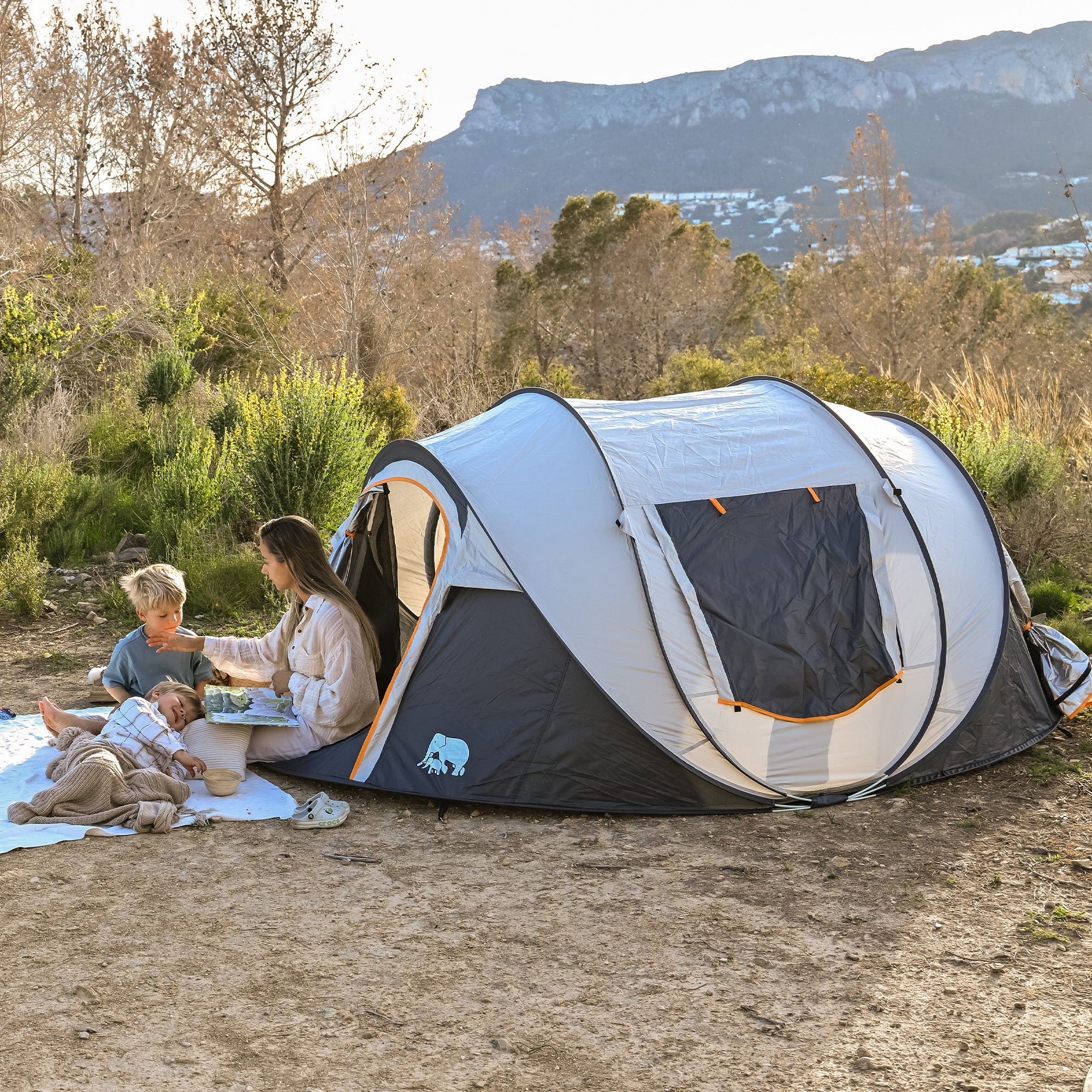 Tente pop-up de luxe - Colonne d'eau de 8 000 mm - Sable - 4 personnes