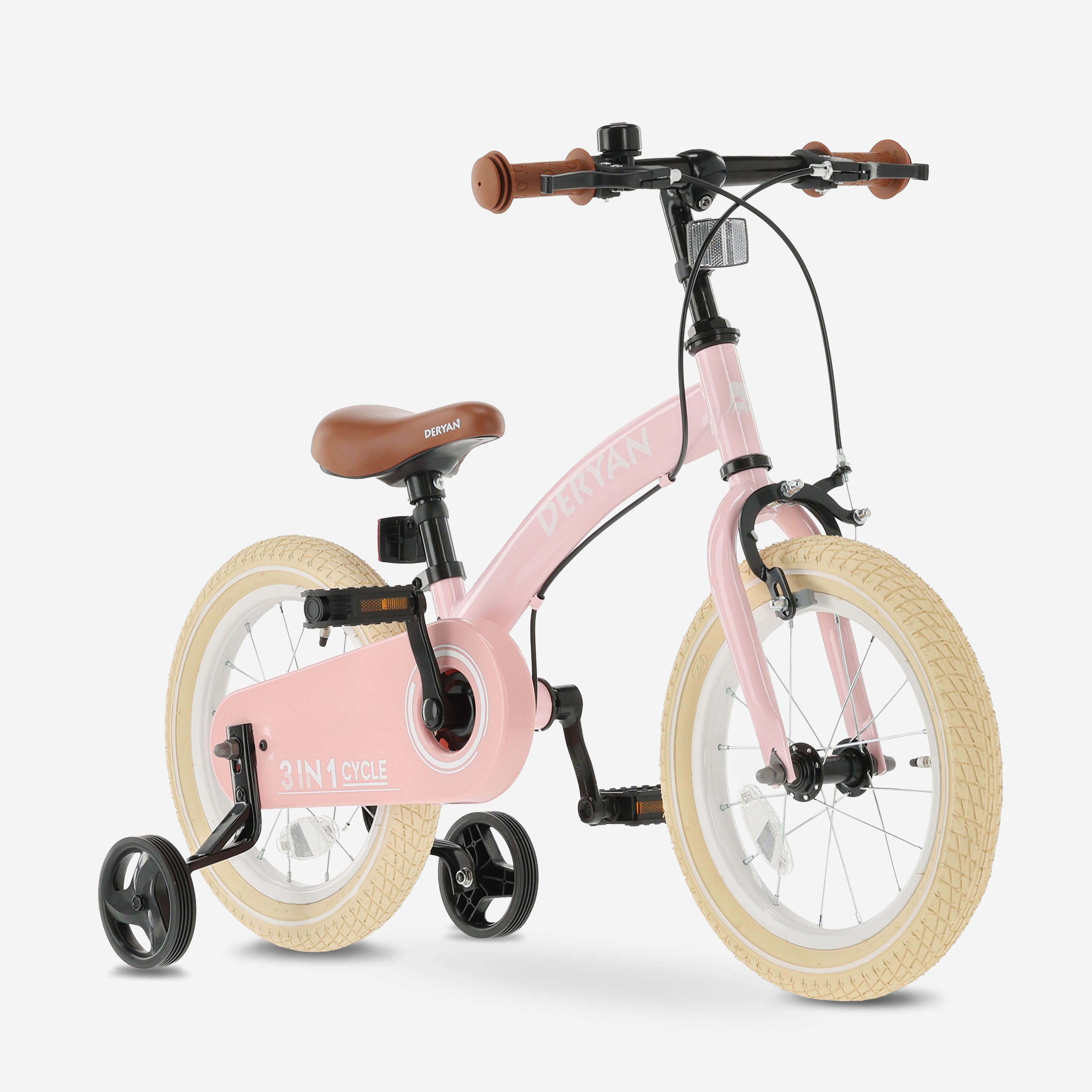 Luksus børnecykel 14 tommer - 3 i 1 - løbecykel - Pink