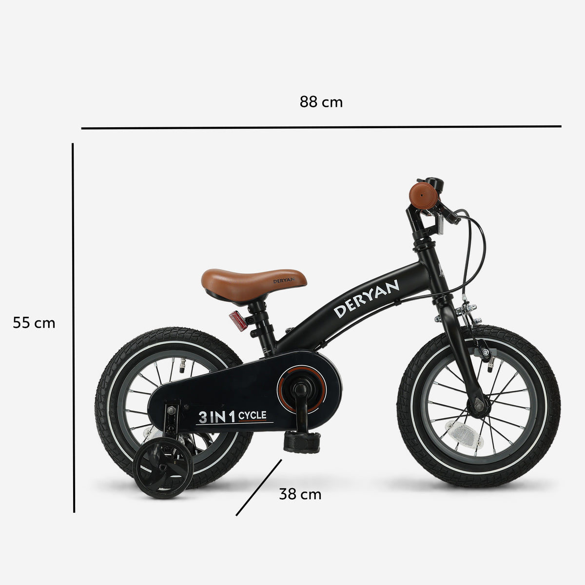 Lyxig Barncykel 12 tum - 3 i 1 - balanscykel Svart