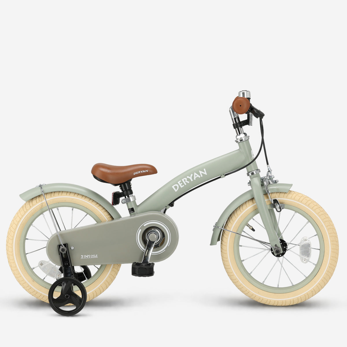 Lyxig barncykel 14 tum - 3 i 1 - gångcykel Grön