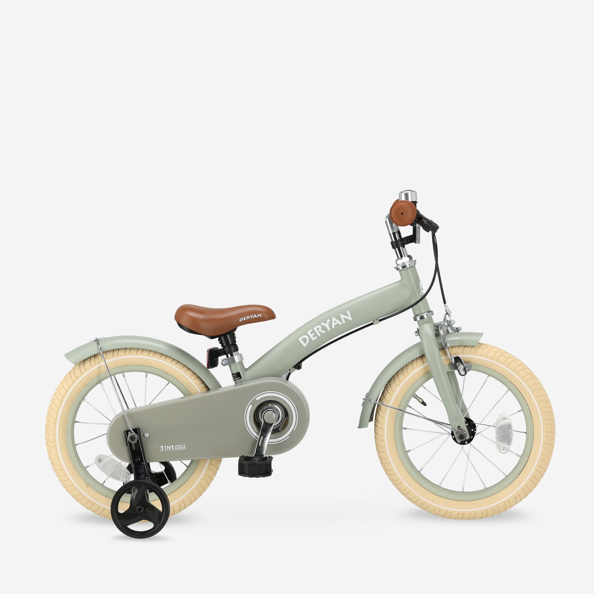 Lyxig barncykel 14 tum - 3 i 1 - gångcykel Grön