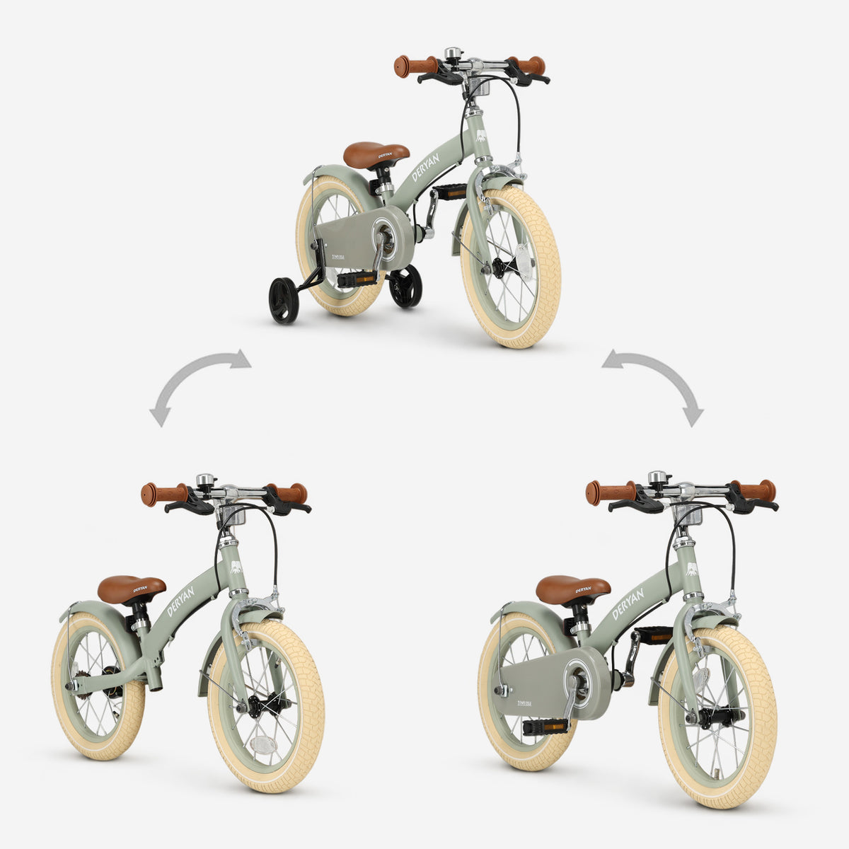 Lyxig barncykel 14 tum - 3 i 1 - gångcykel Grön