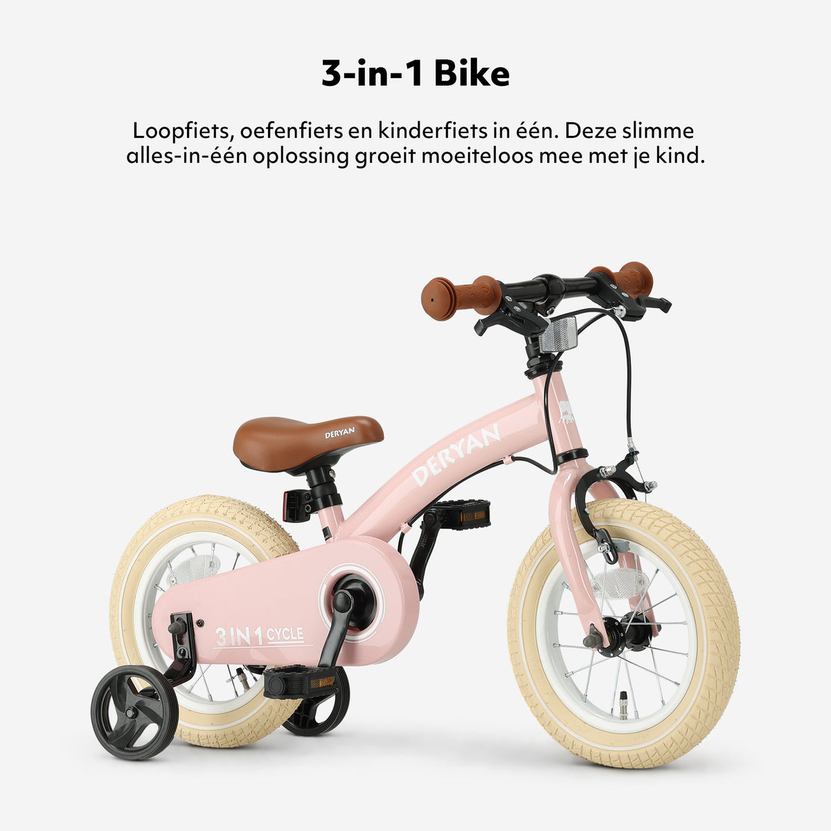 Lyxig Barncykel 12 tum - 3 i 1 - balanscykel Rosa