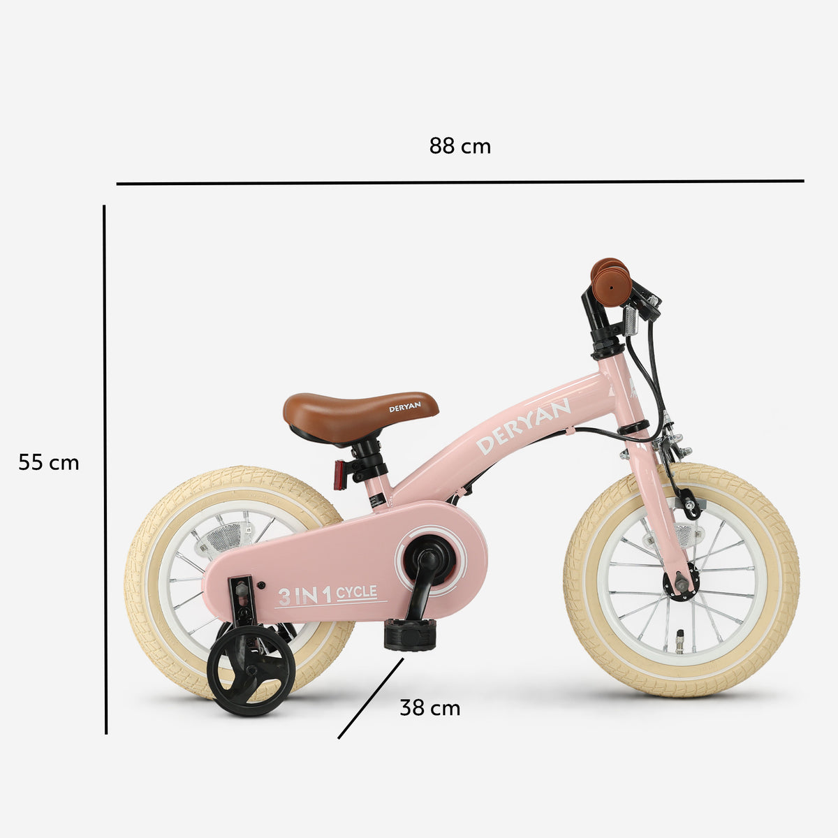 Lyxig Barncykel 12 tum - 3 i 1 - balanscykel Rosa