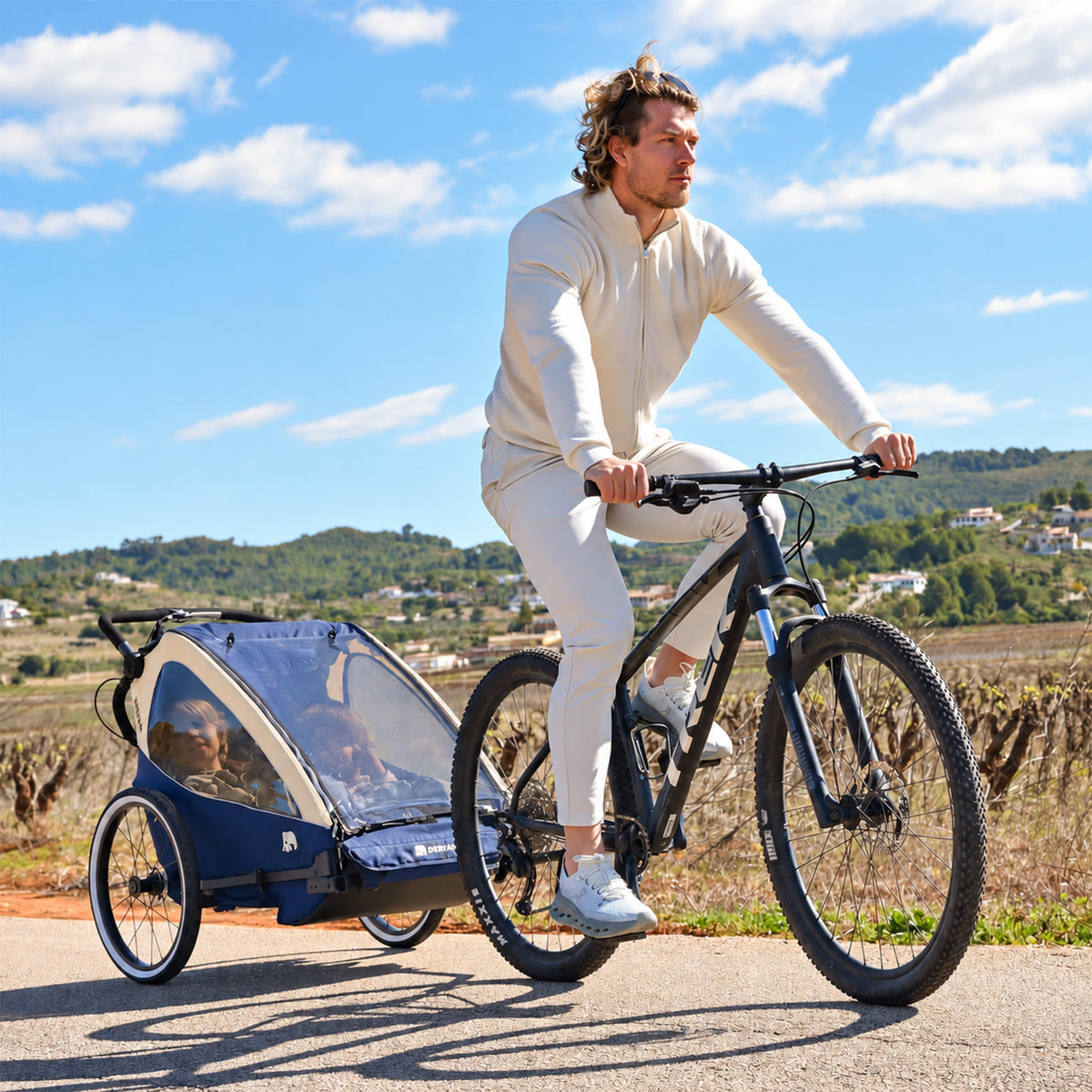 Luxus-Fahrradanhänger V2 – Wanderwagen – Laufkinderwagen Cream