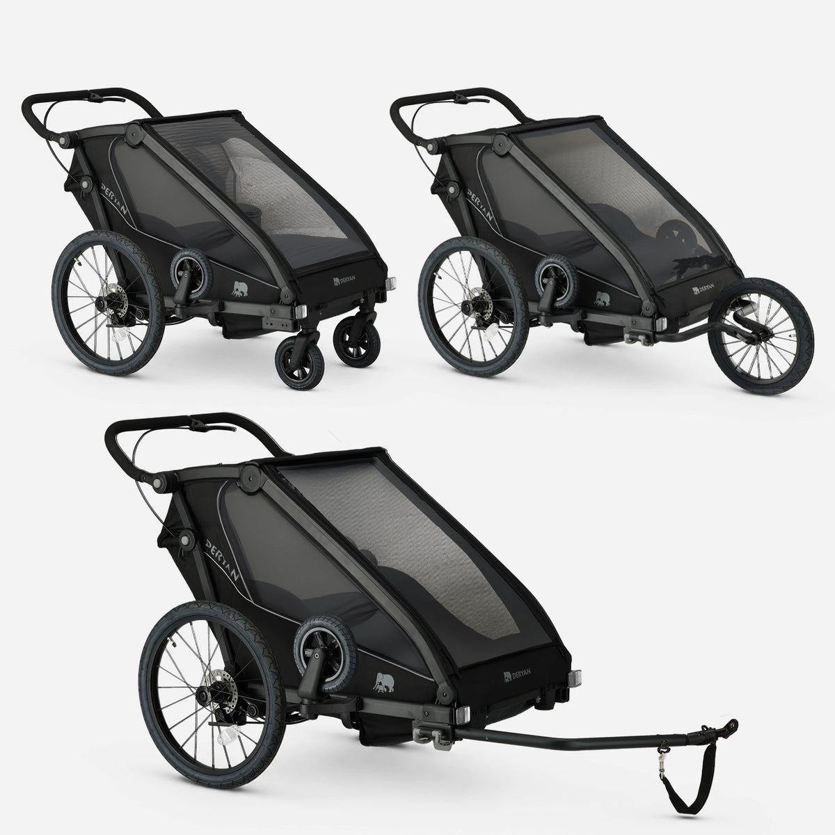 Luxe Fietskar V3 - 3-in-1 - Wandelwagen - Hardloopkinderwagen Zwart