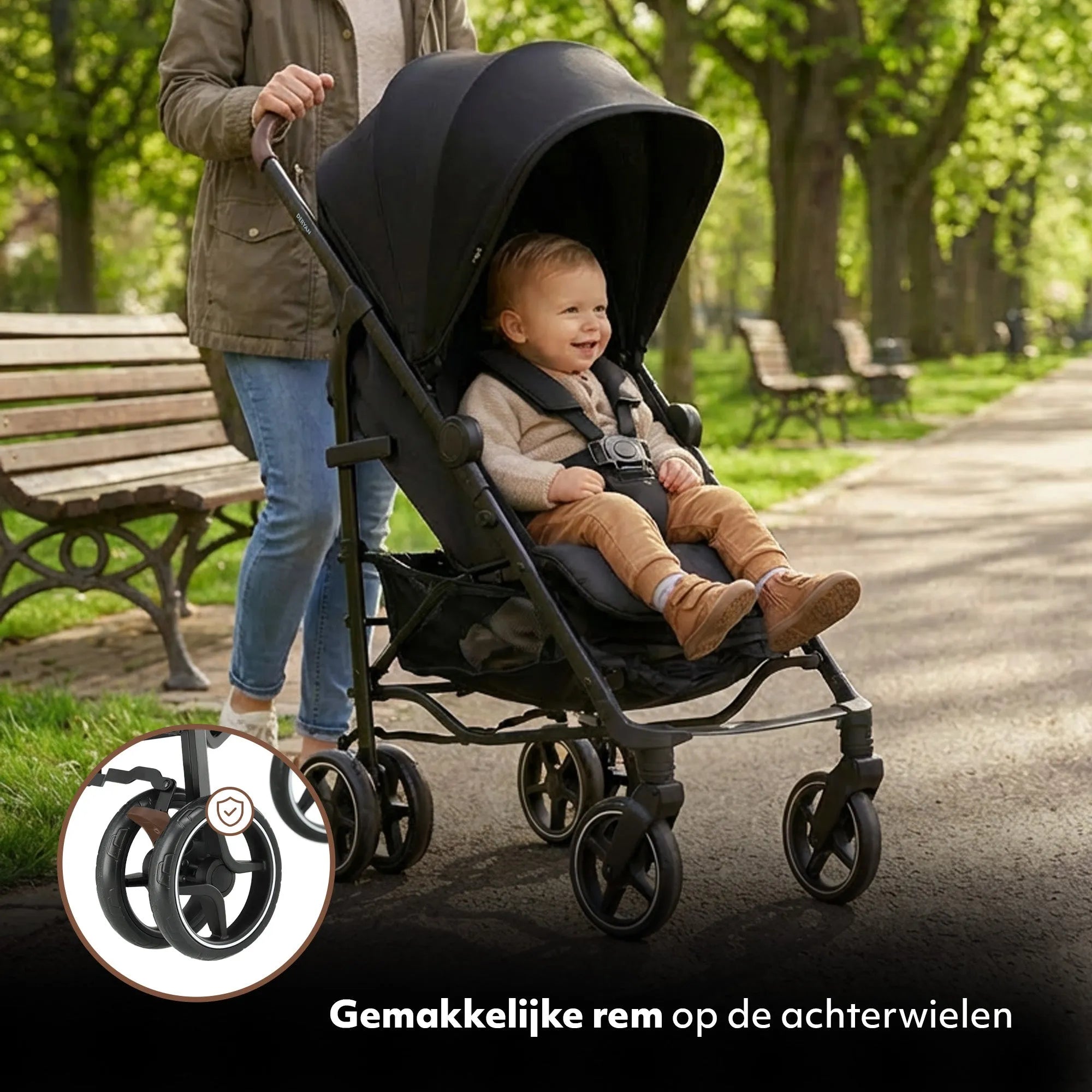 Bobbie - Umbrella Stroller - 5-Point Harness - Suitable for Children up to 48.5 lb - Includes Mosquito Net - Black