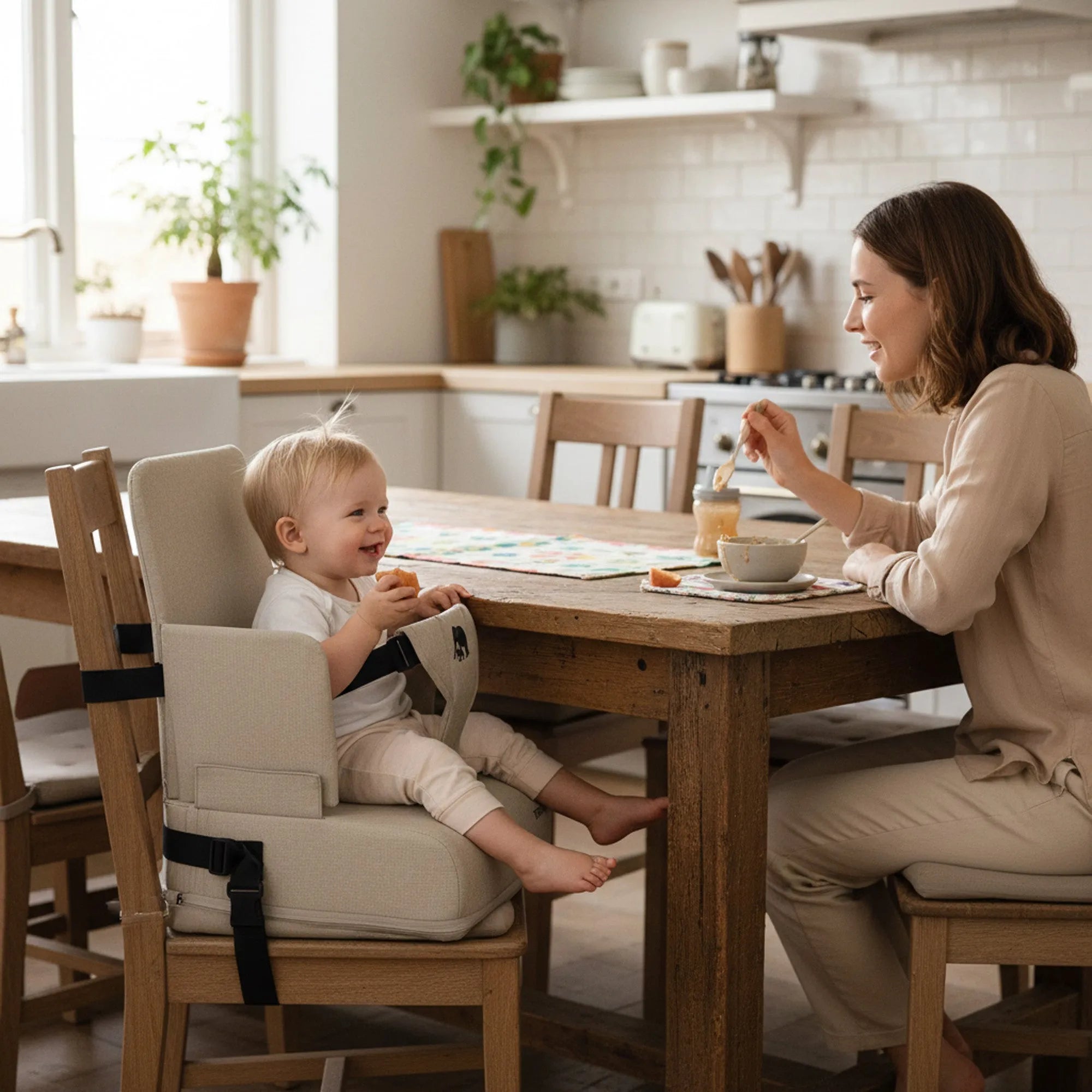 Travel Booster Seat Booster - Includes attachment strap Nougat