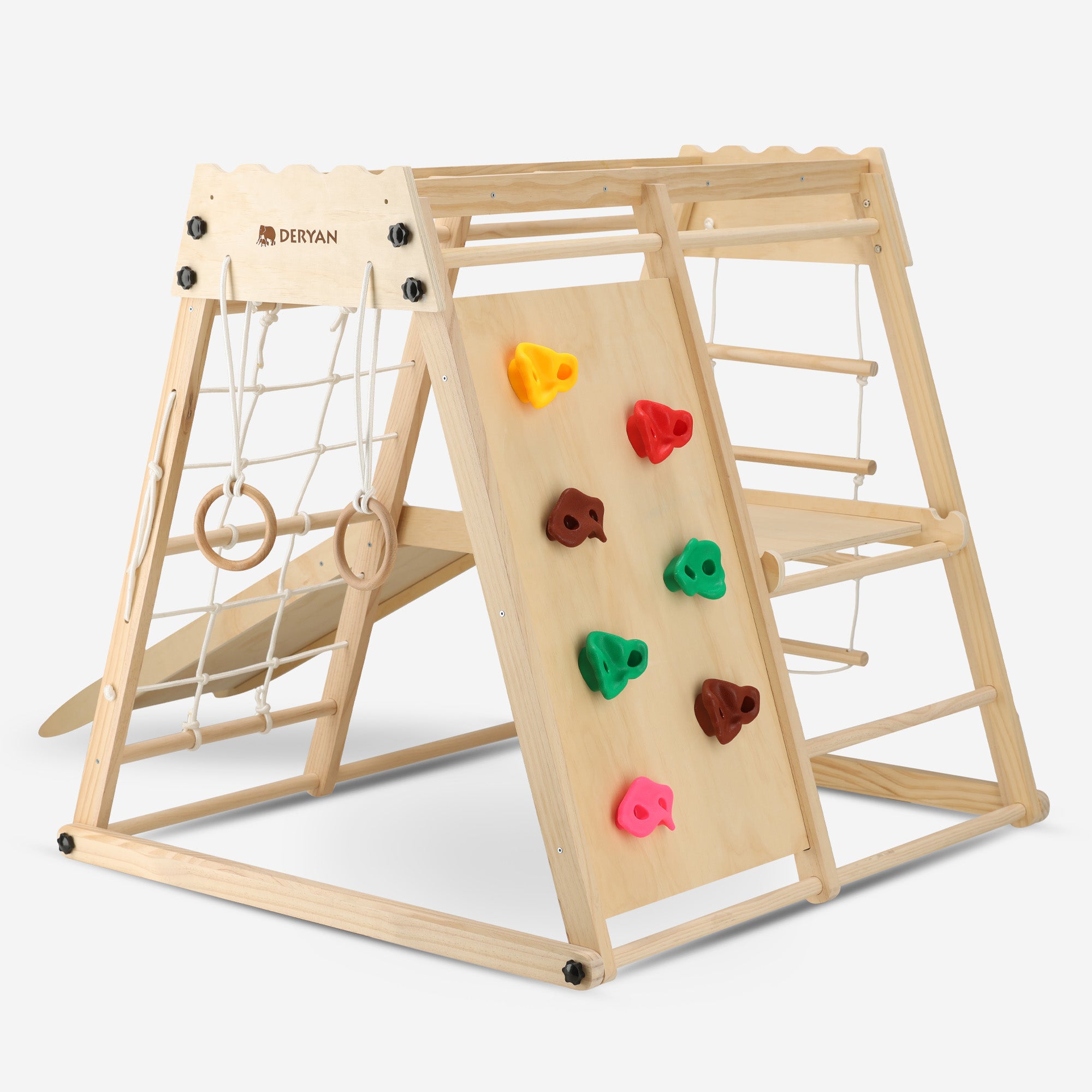 Luxury Wooden Play Climbing Rack - peeling device for children - With slide + Climbing Wall and Accessories