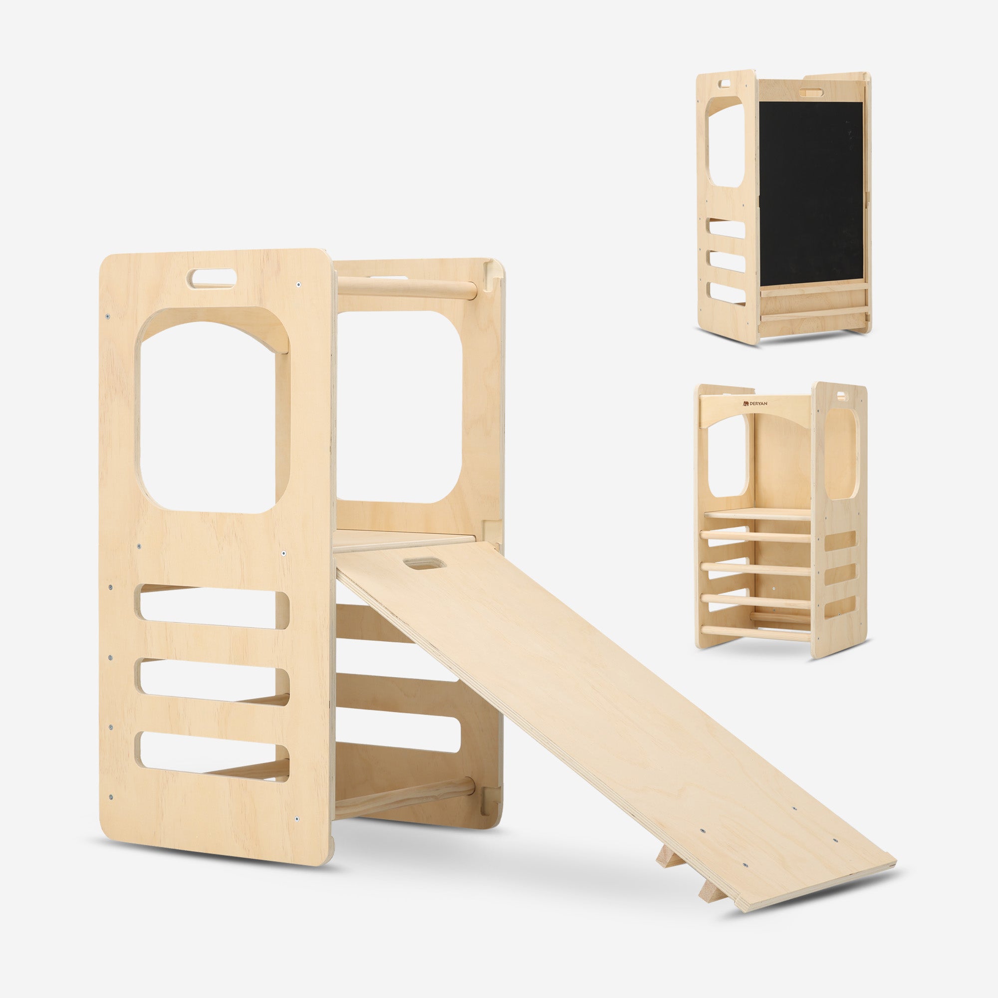 Lujosa Torre de Aprendizaje 4 en 1 - Torre de escalada con tobogán y pizarra