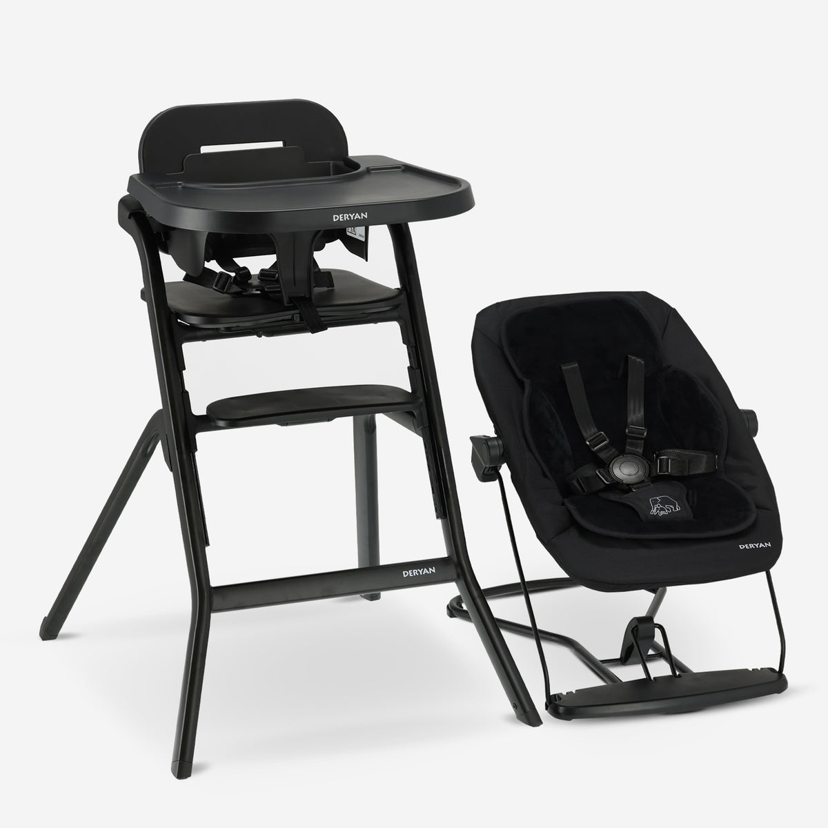 Conjunto de trona Curve para niños con sillita balancín y cojín de apoyo - Negro