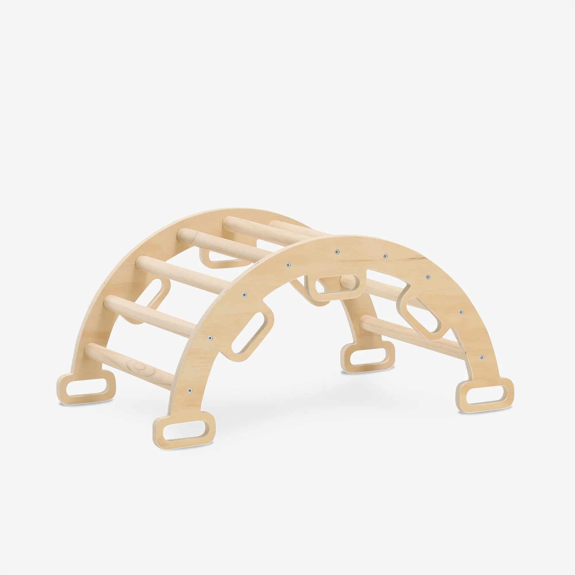 The DERYAN wooden climbing frame is intended for indoor use by young children during play and exercise. The climbing frame is made of wood and has multiple play elements that enable climbing and movement. The model is suitable for placement in the home.
