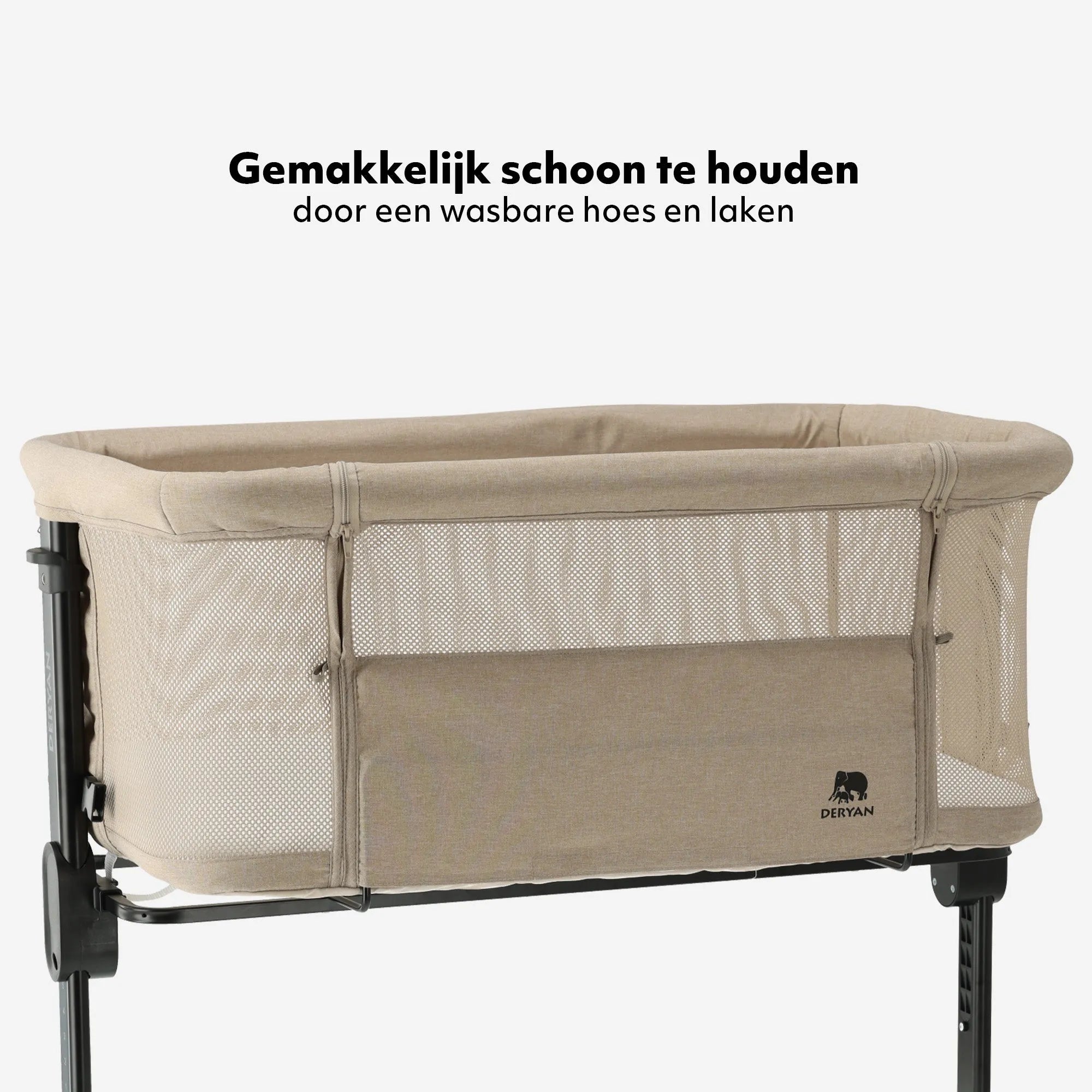De DERYAN Snoozy co sleeper in de kleur crème is een wieg die naast het bed kan worden geplaatst voor gebruik bij jonge baby’s. Het model heeft een verstelbare hoogte, een open zijkant en een stabiel frame. De co sleeper is bedoeld voor gebruik tijdens de eerste maanden na de geboorte.