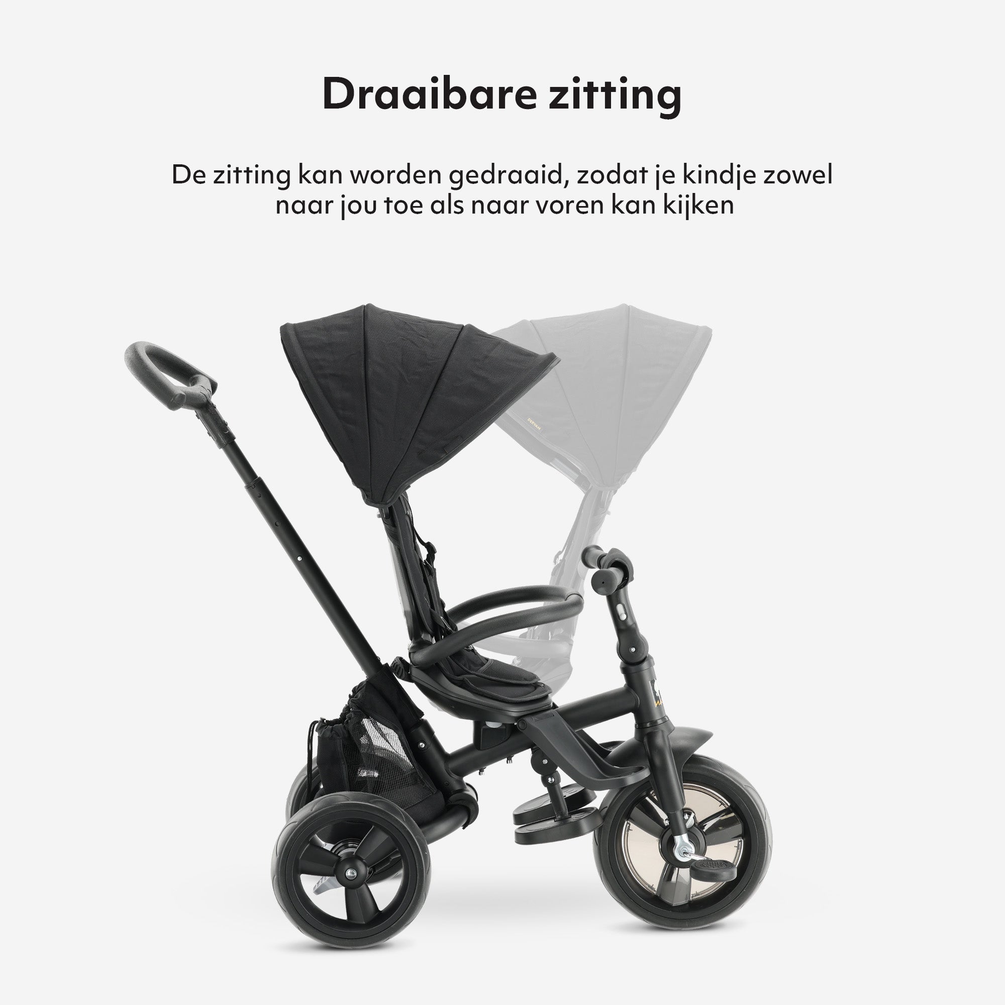 Explorer Luxe trehjulig cykel med drivbygel - hopfällbar med korg svart