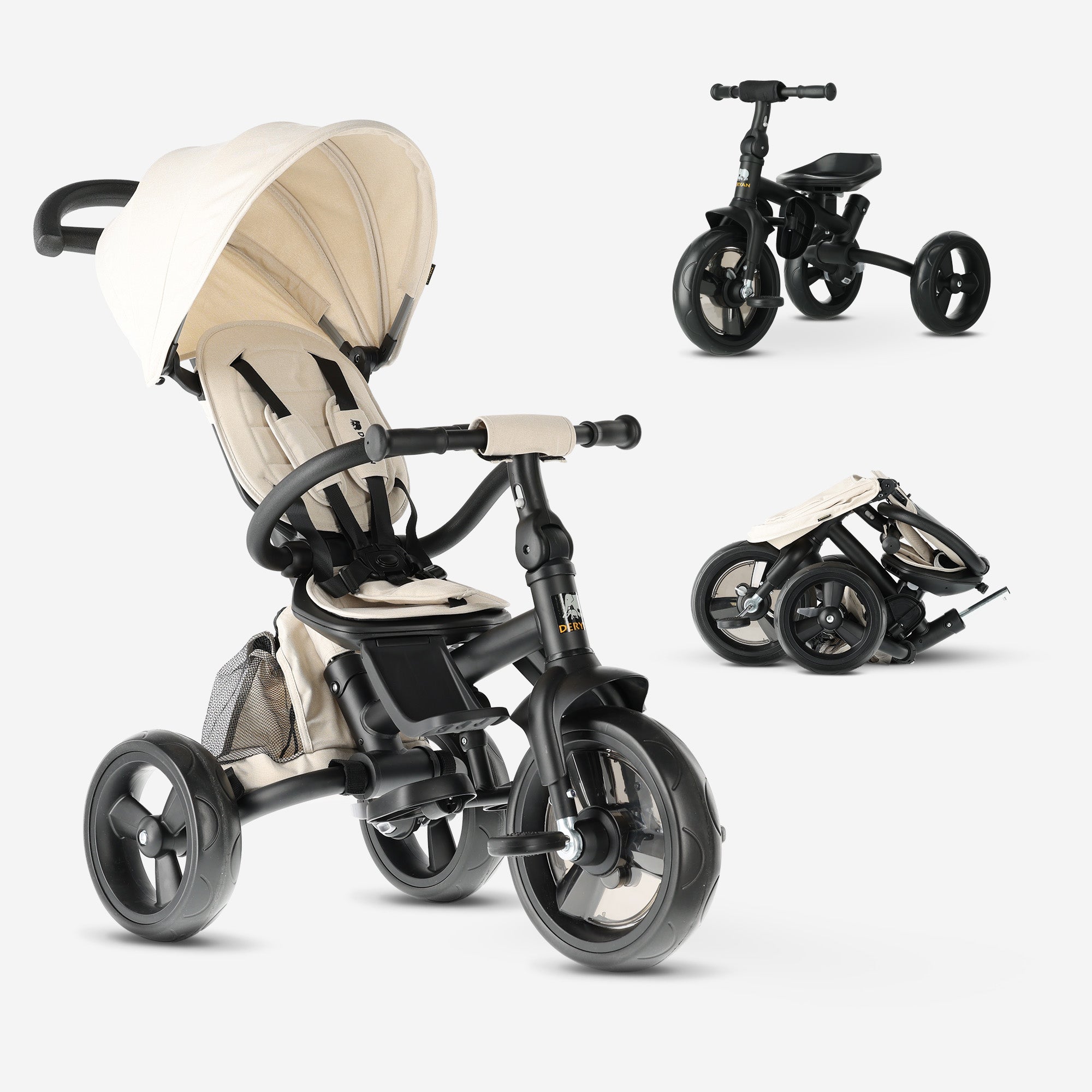 Explorer Luxe Tricycle with push bar - Foldable with basket cream