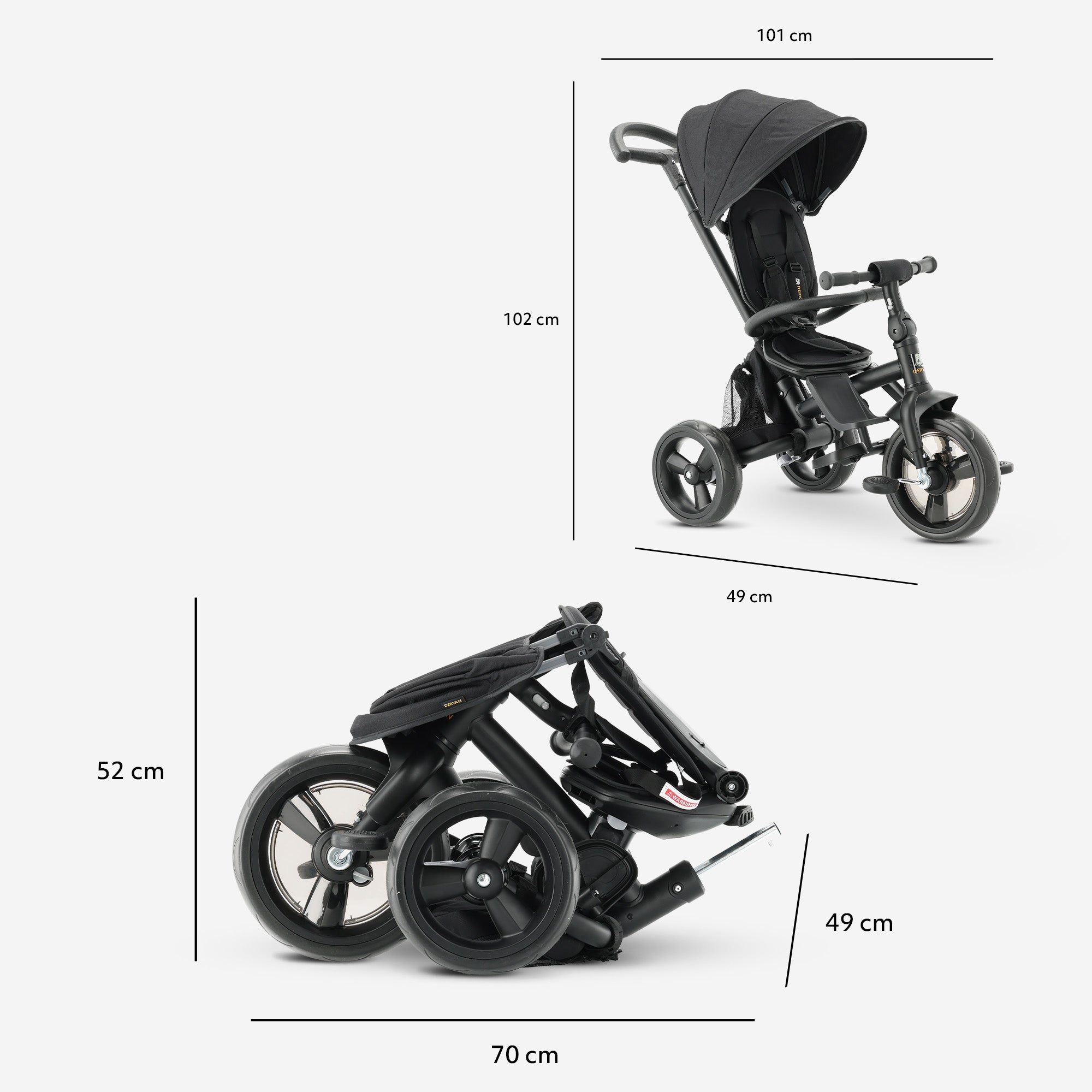 Explorer Luxe Tricycle with push bar - Foldable with basket black