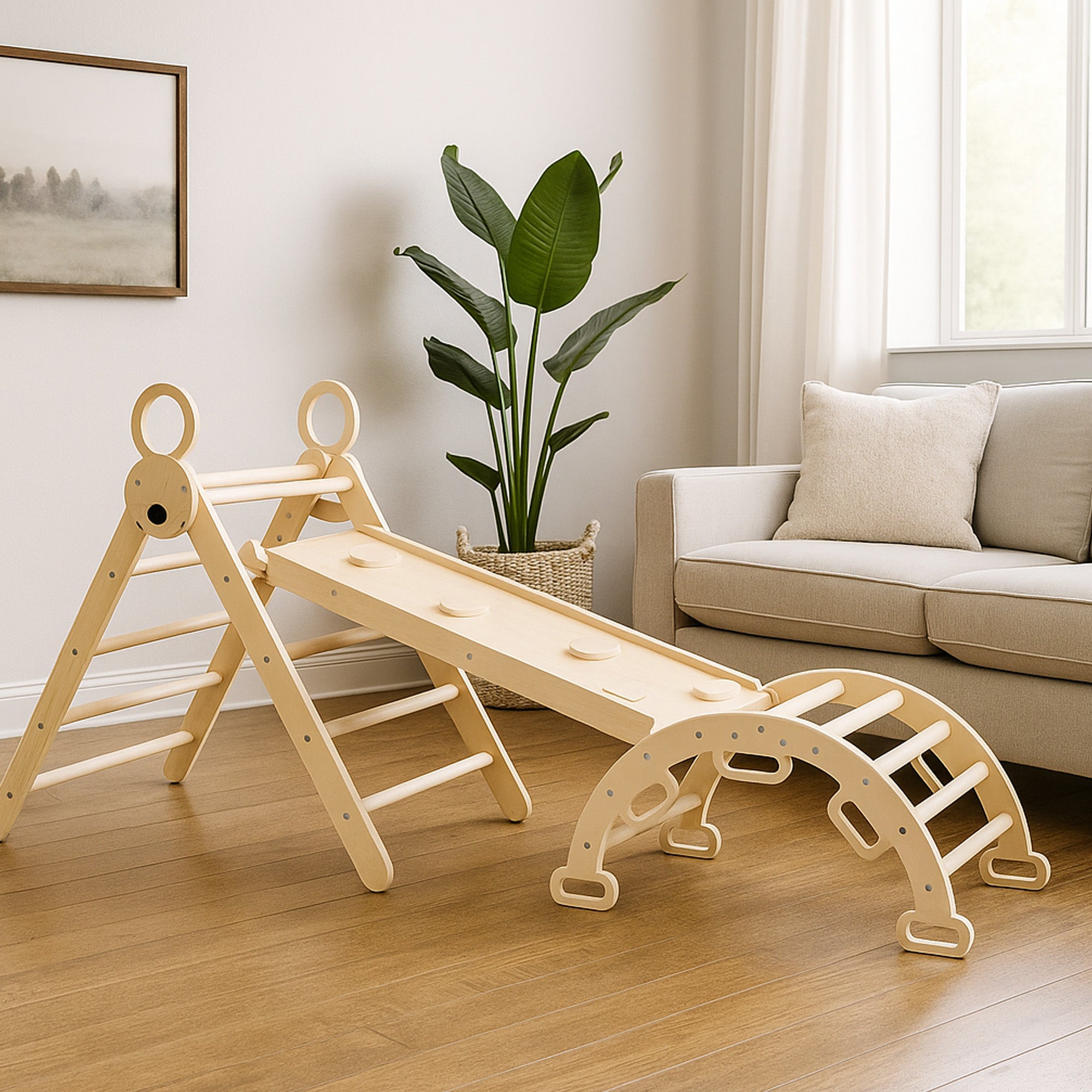 Estante de Escalada de Luxo XXL - Triângulo Dobrável + Arco de Escalada + Ladeira com Escorrega