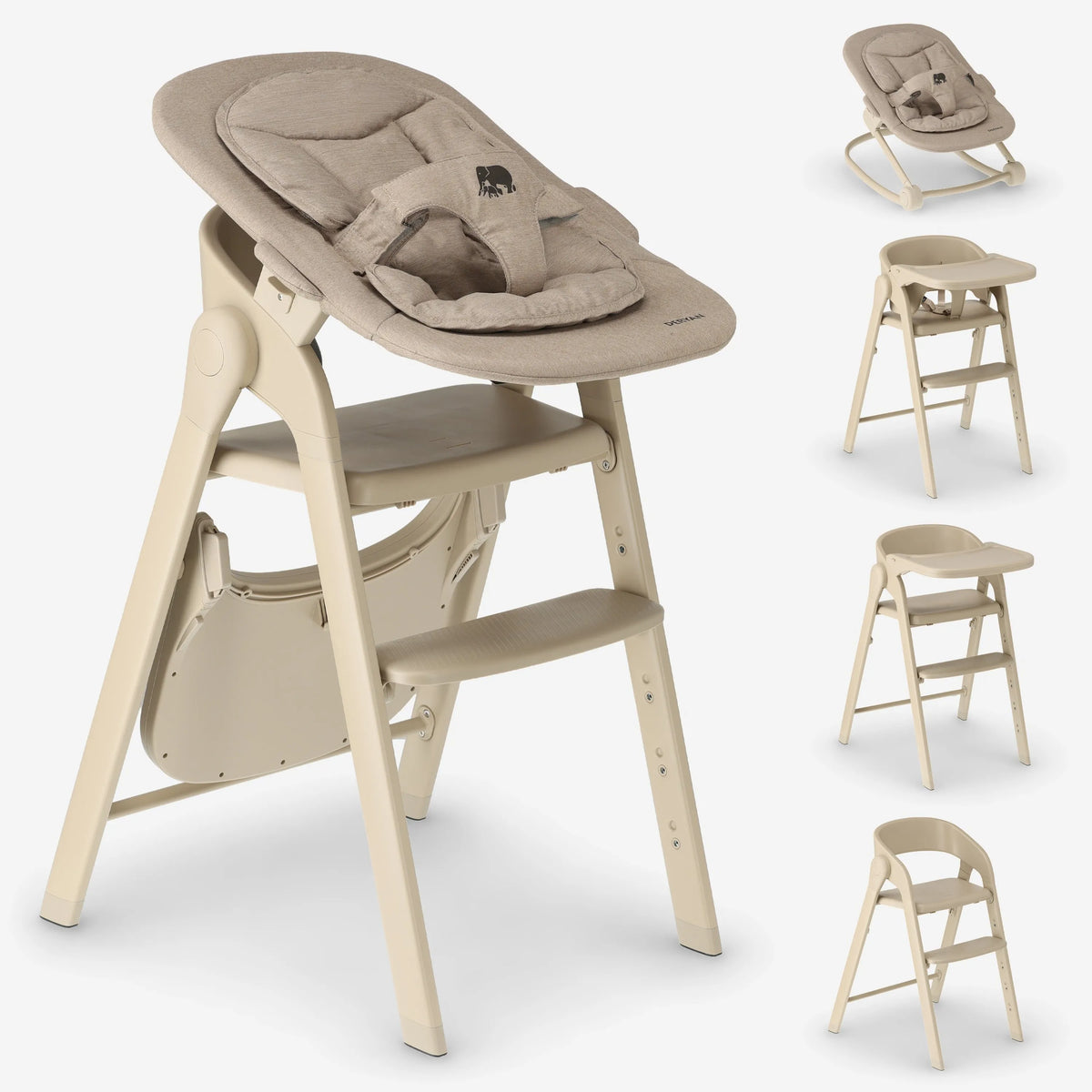 Luxe Meegroeistoel met Babyzitje en Wipstoel Cashmere Sand