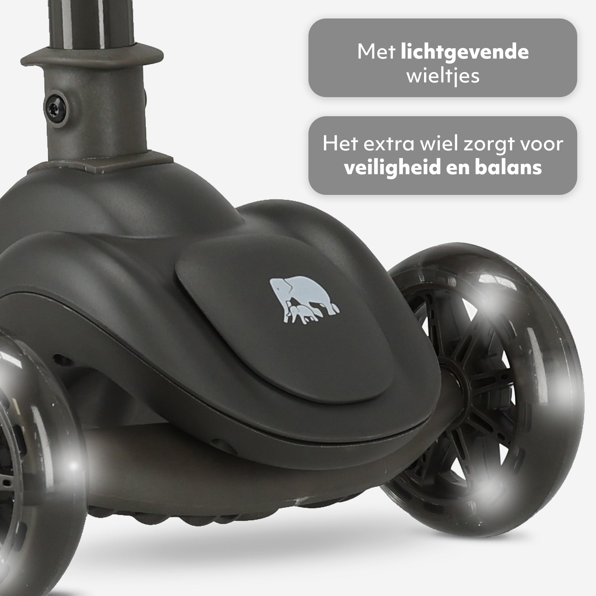 Harvey børnescooter med 3 hjul og LED - Justerbar 65-80 cm - Sort