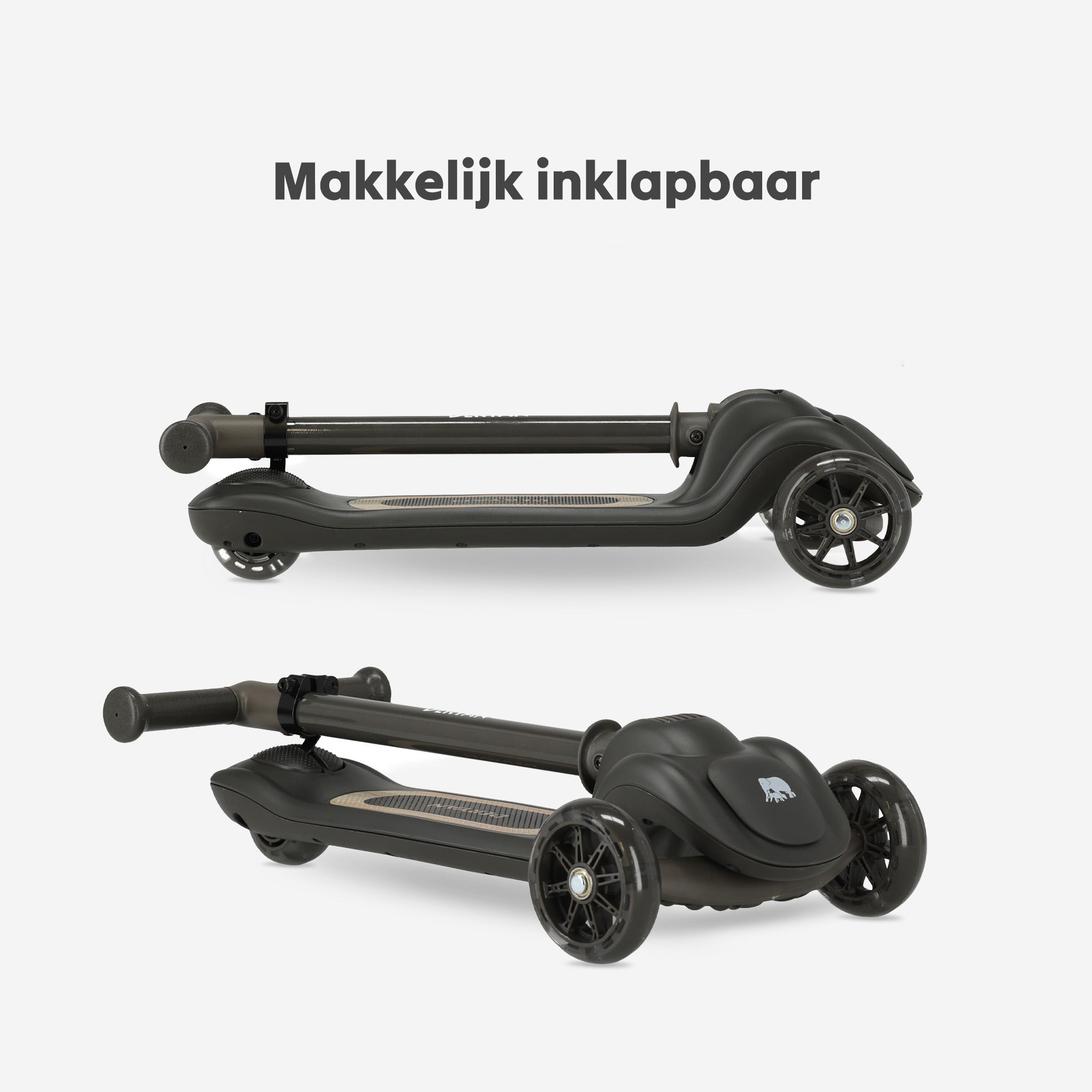 Harvey børnescooter med 3 hjul og LED - Justerbar 65-80 cm - Sort