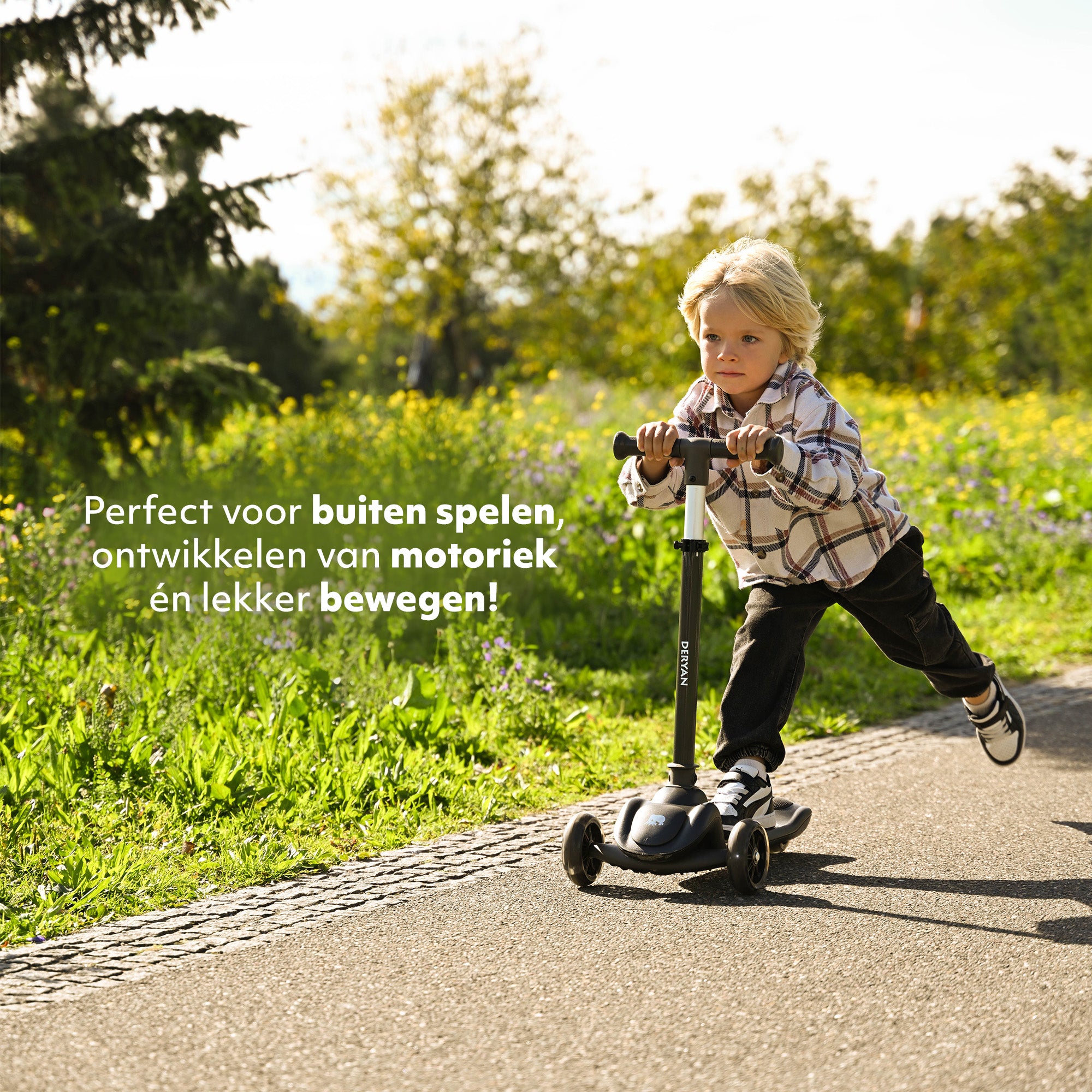 Harvey børnescooter med 3 hjul og LED - Justerbar 65-80 cm - Sort
