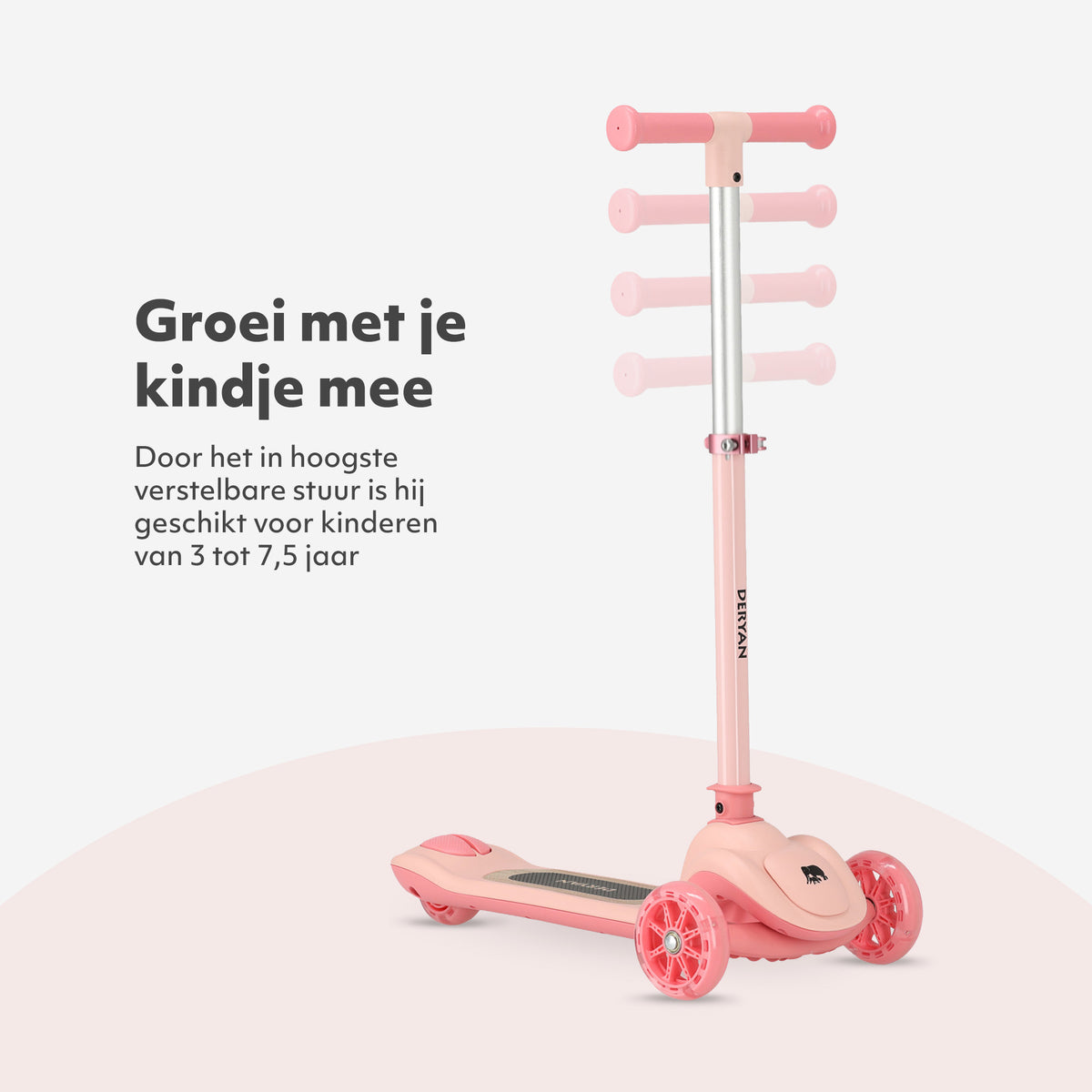 Harvey kinderstep roze met 3 wielen verstelbaar 65-80 cm en LED-wielen