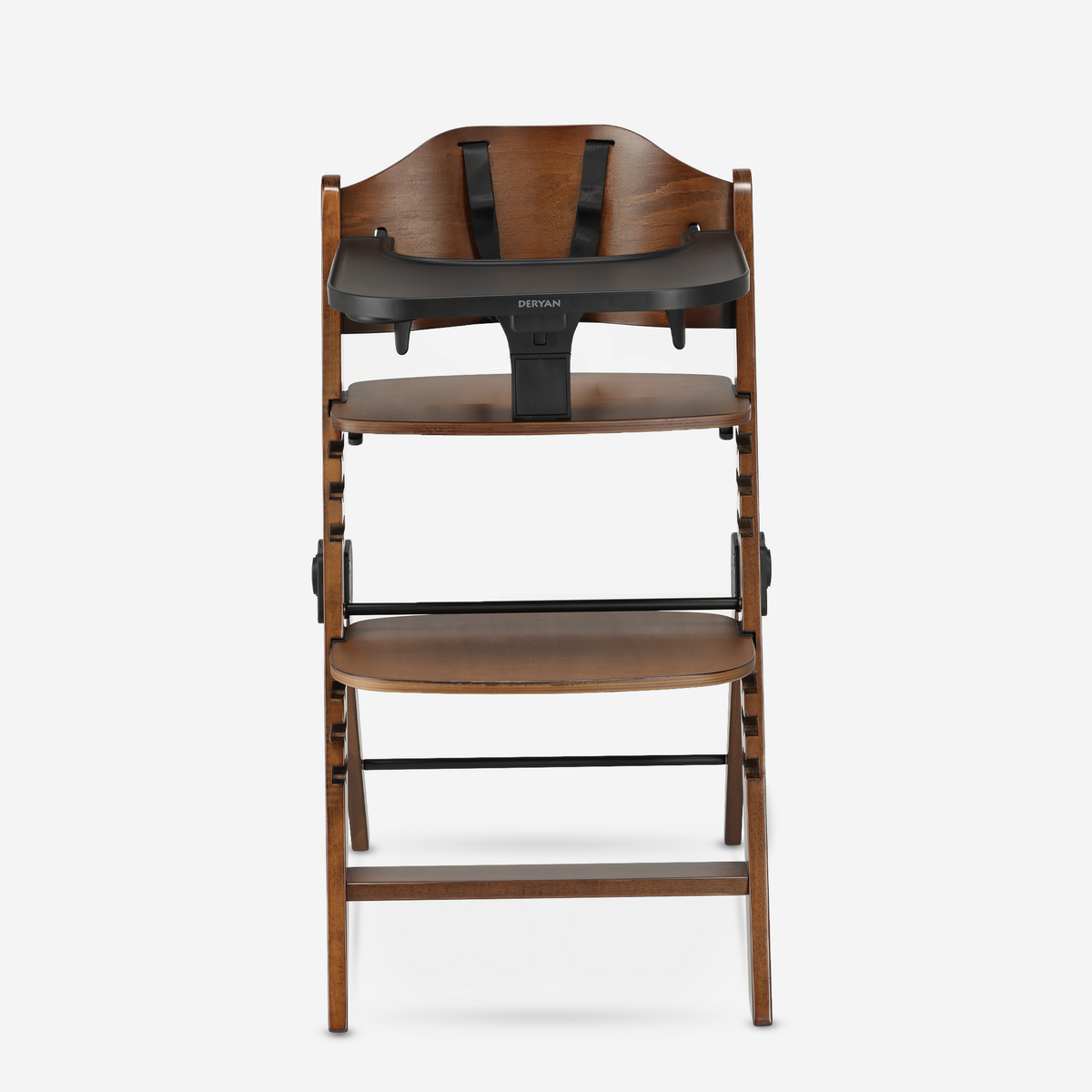 Odin Wooden Adjustable High Chair with Bouncer and Tray - Warm Brown/Black