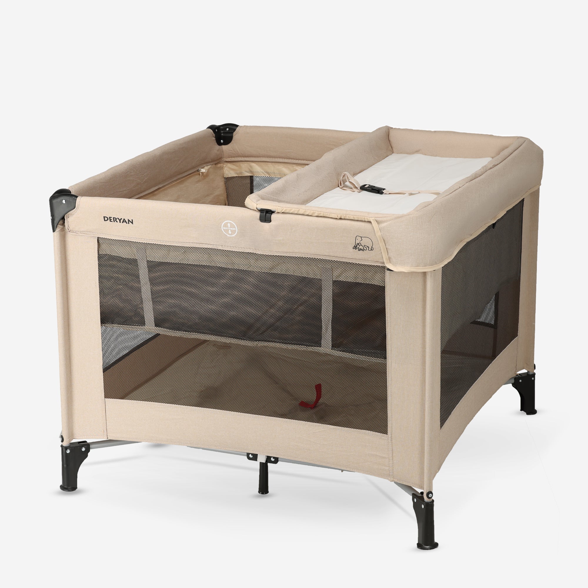 Sammenklappelig legeboks 100 x 100 cm – med pusleplade – Nougat