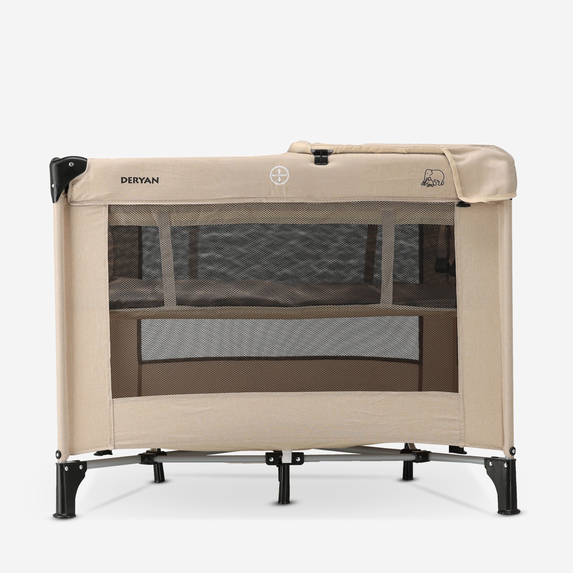 Sammenklappelig legeboks 100 x 100 cm – med pusleplade – Nougat