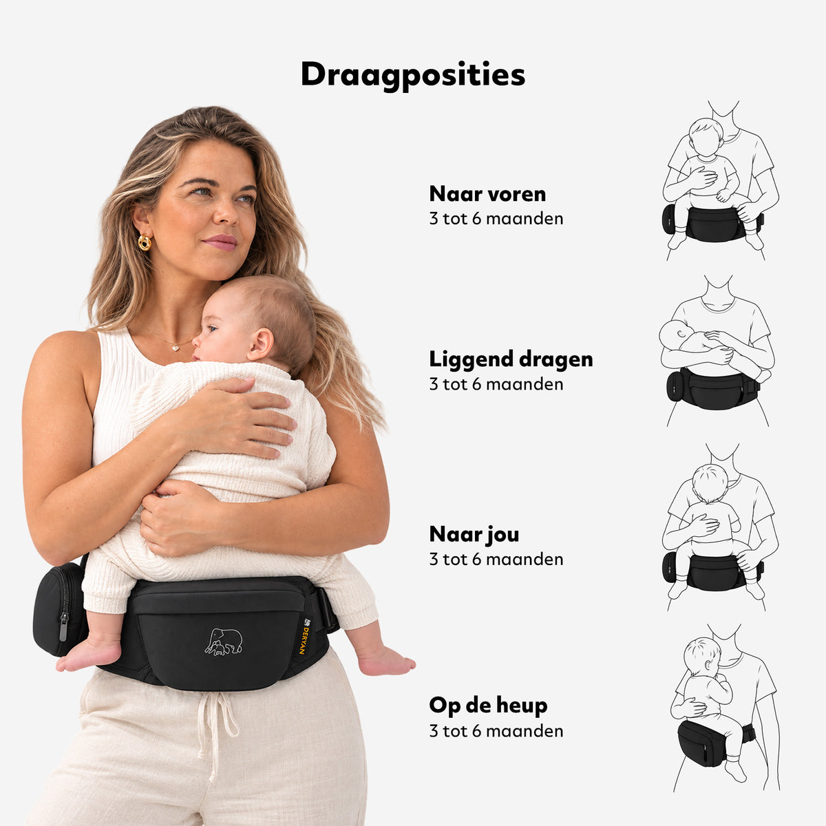 Porte-bébé de luxe - Siège de hanche pour bébé et enfant en bas âge - Noir