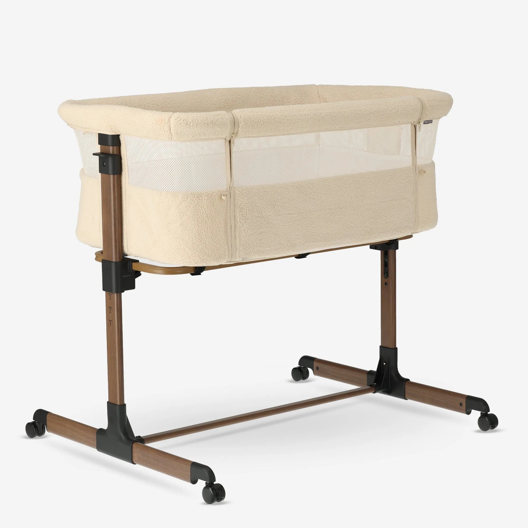 Berceau DERYAN Snoozy en Teddy Nougat pour les premiers mois de bébé, berceau compact à placer à côté du lit des parents