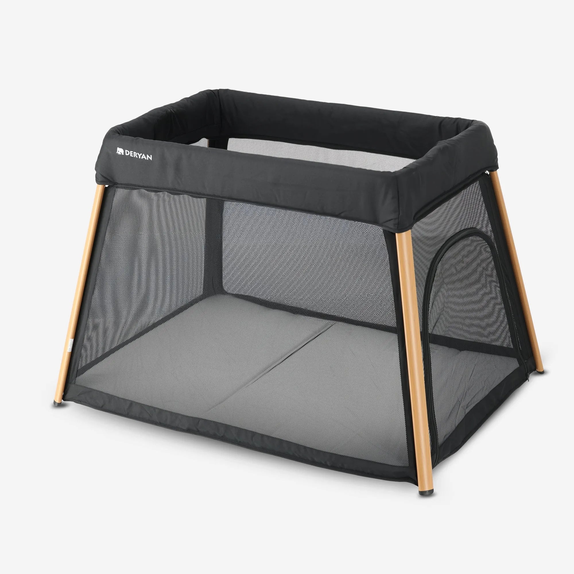 Deryan 2-in-1 campingbed kinderbox houtlook met inklapbaar frame en inbegrepen bodemverhoger