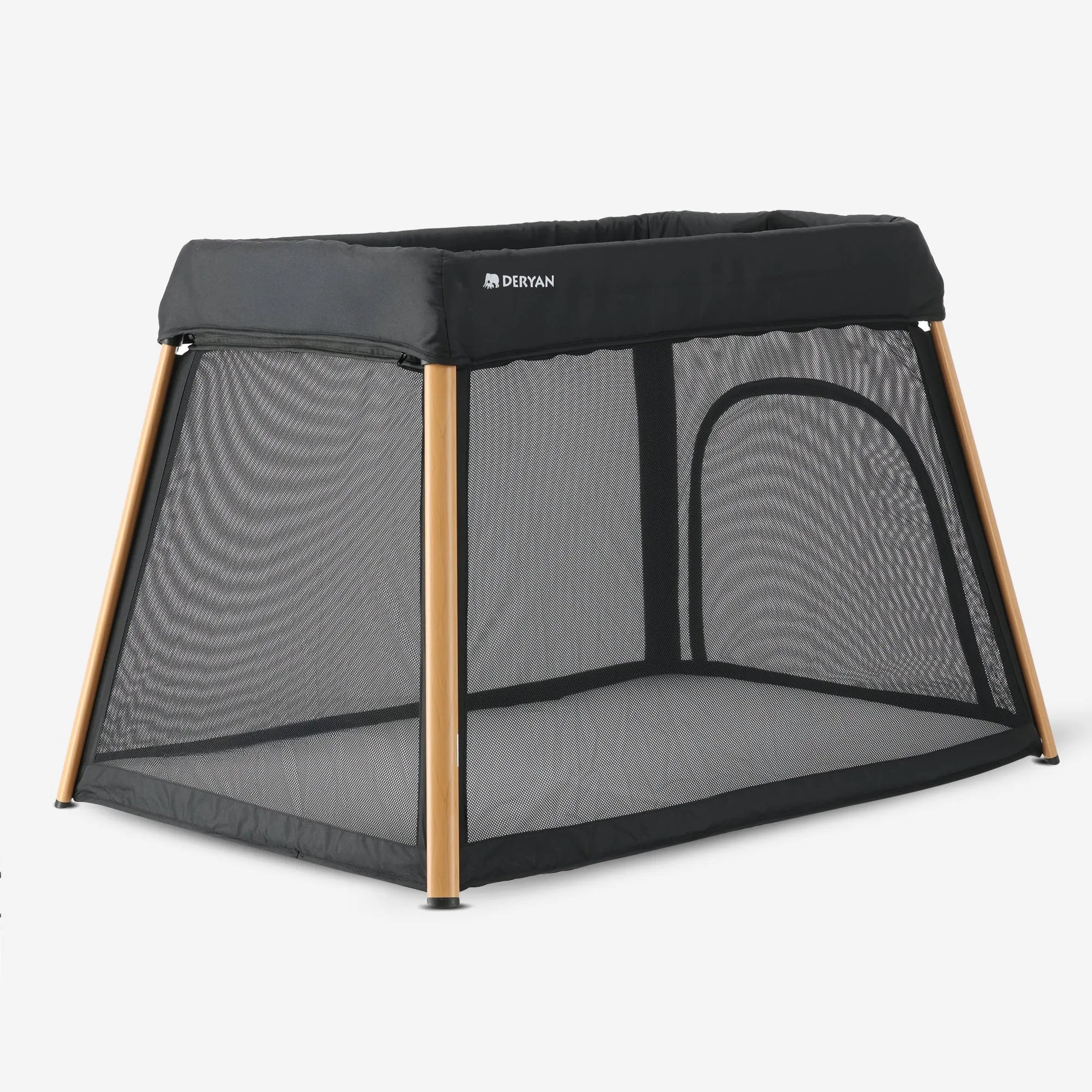 Lit de camping et parc pour enfants 2-en-1 - Avec rehausseur de fond - Aspect bois