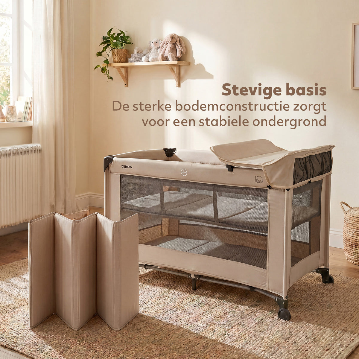 Luksuriøs campingseng med stellebrett og hevesystem for bunn - Nougat