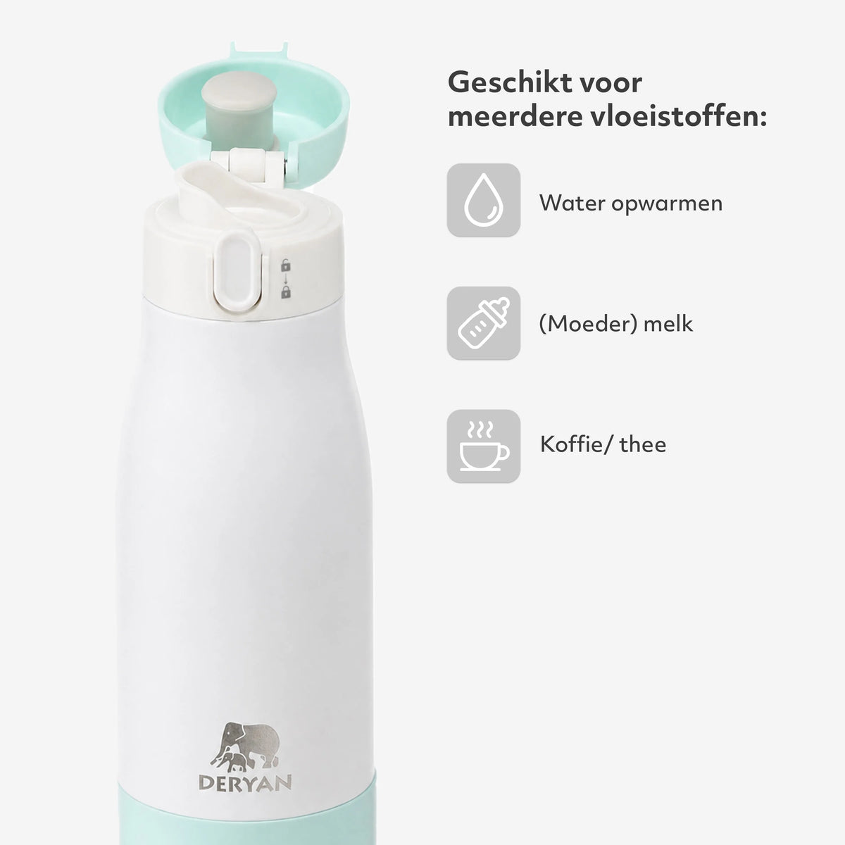 Trådlös flaskvärmare 350 ml, färg: Mint, med justerbar temperatur och värmehållningstid