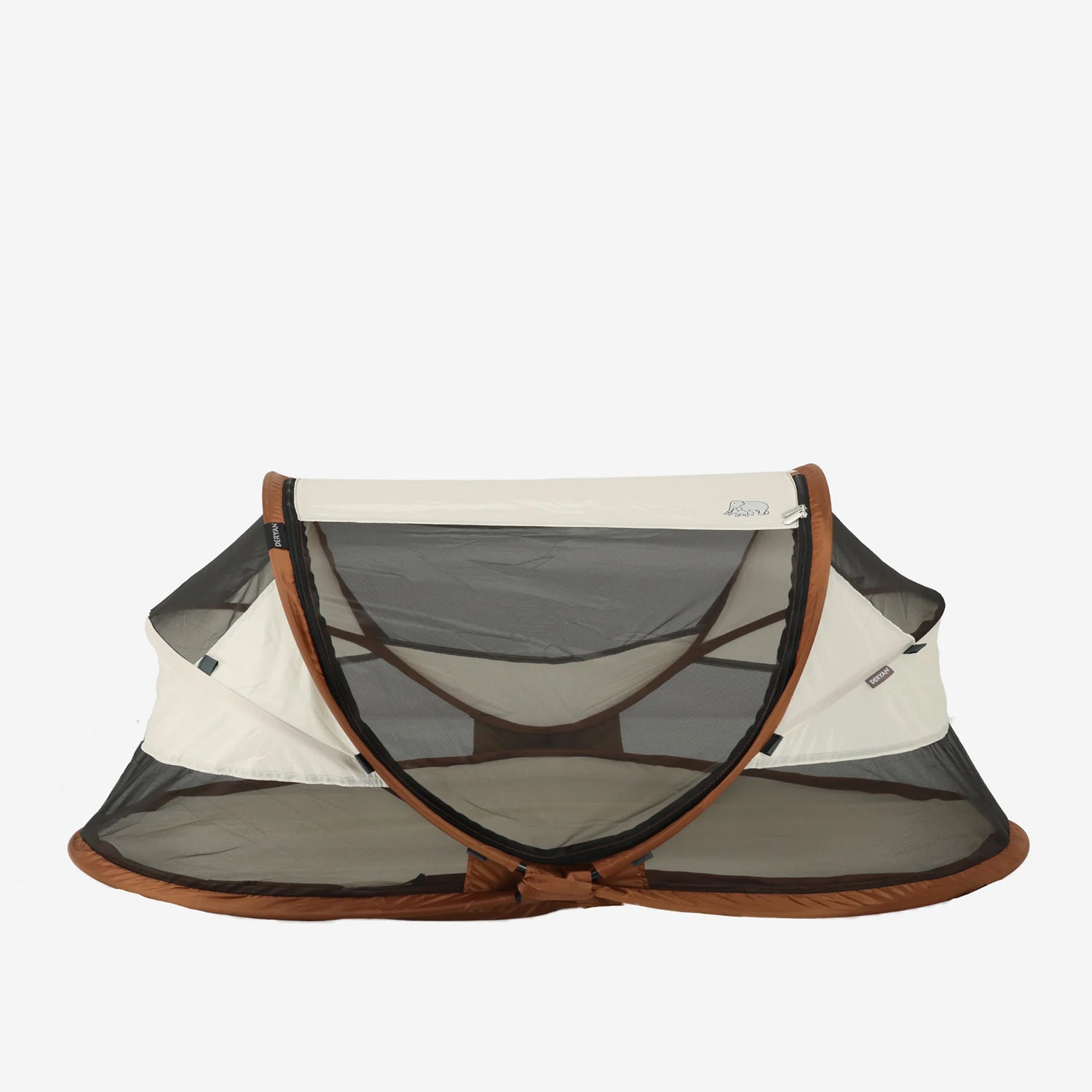 Baby Luxe Sand reisbed pop-up met muggennet <1 mm zelfopblaasbaar matras draagtas canvas tas