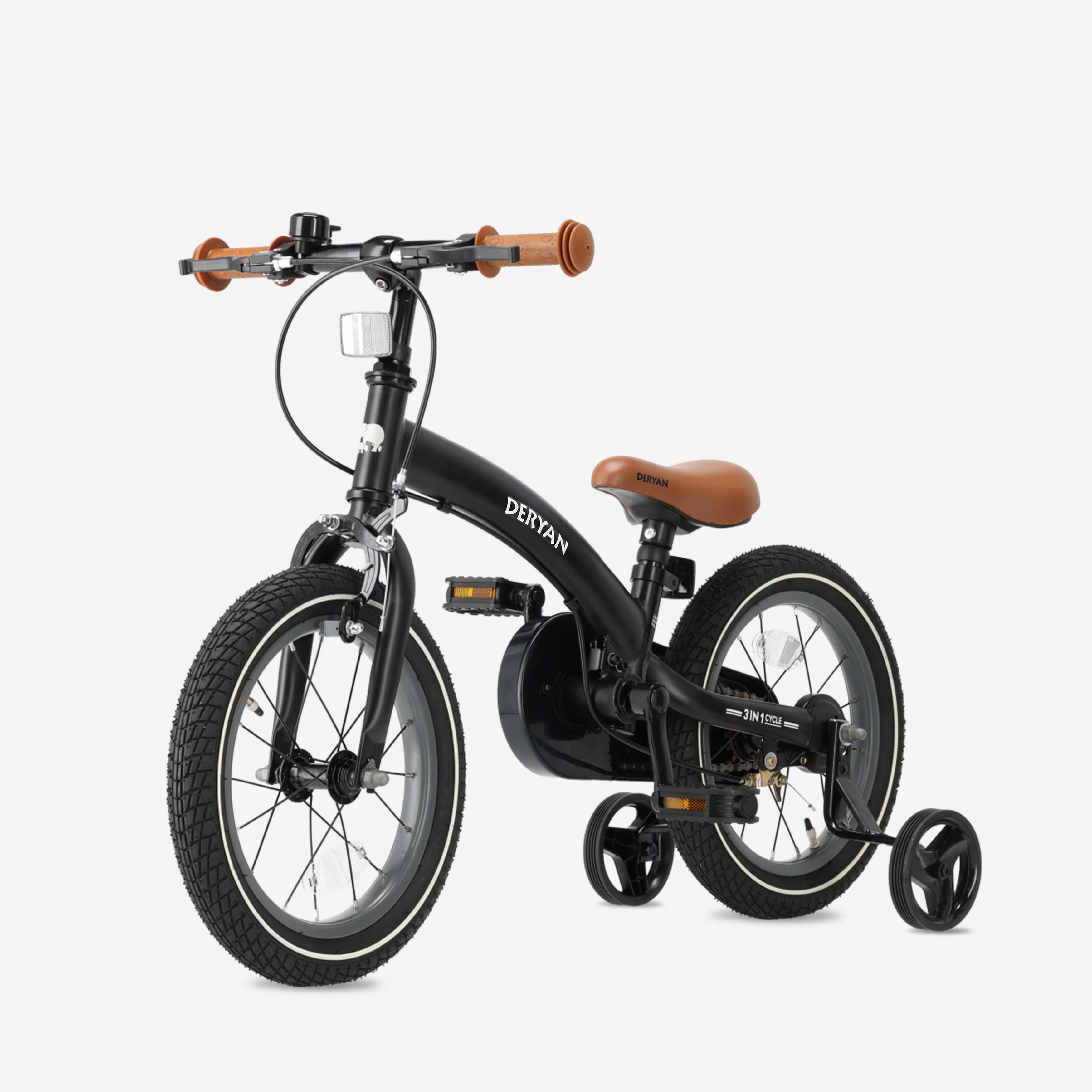 Luksus Barnesykkel 12 tommer - 3 i 1 - løpesykkel Svart