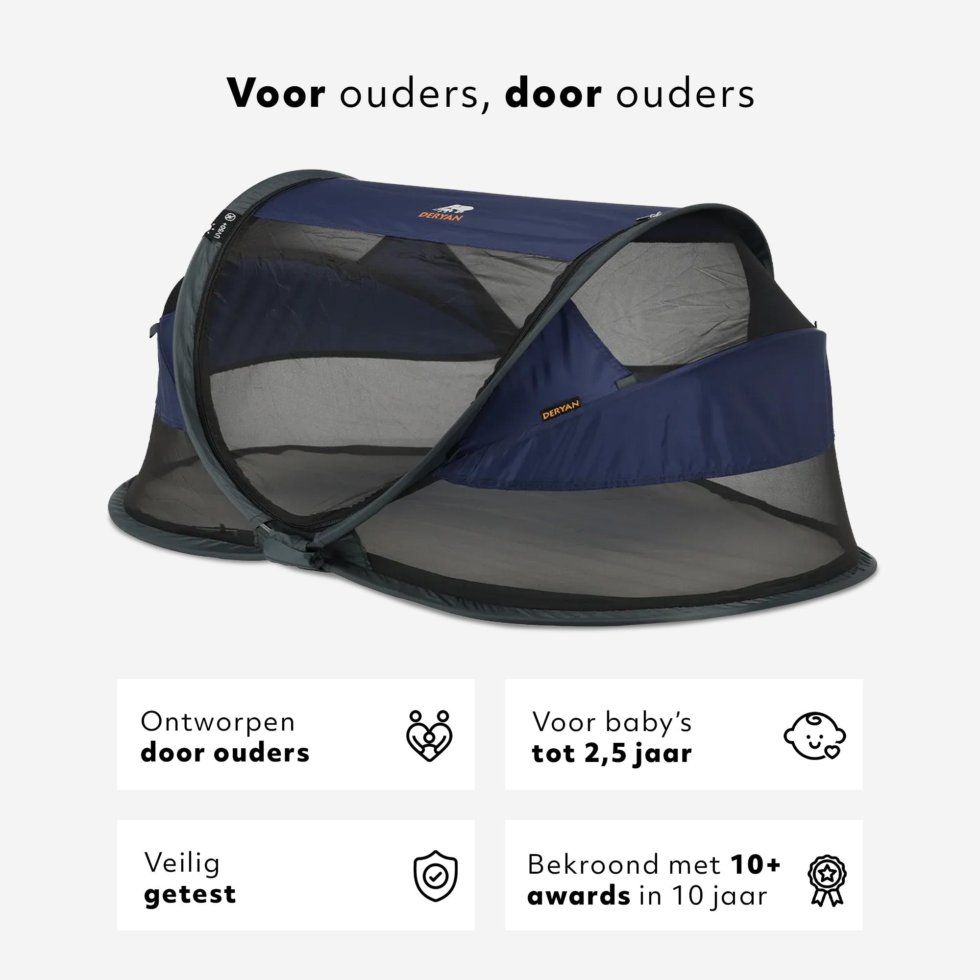 Baby Luxe Navy pop-up reisbed met muggennet <1 mm en zelfopblaasbaar matras