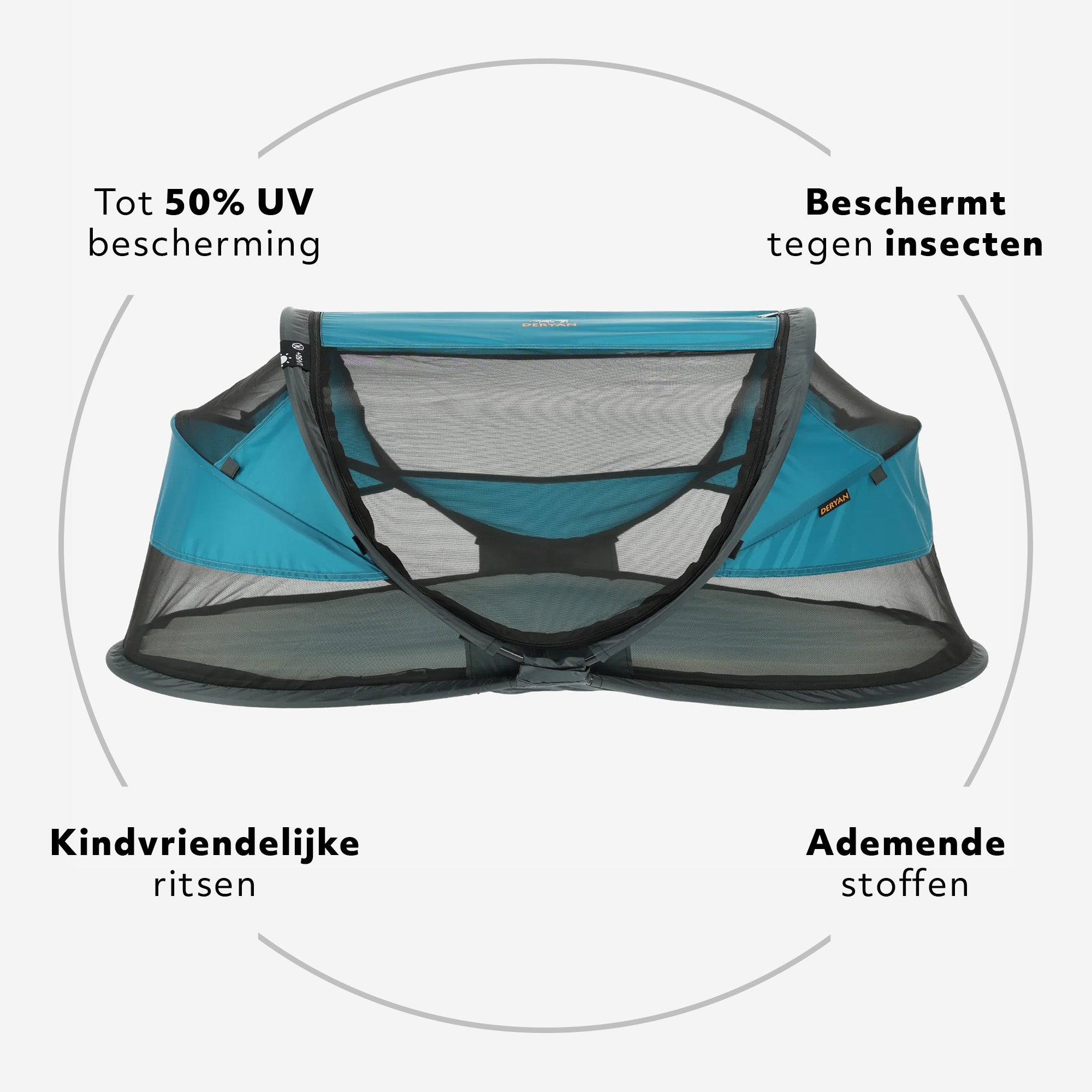 Baby Luxe Ocean pop-up reisbed met muggennet <1 mm en zelfopblaasbaar matras