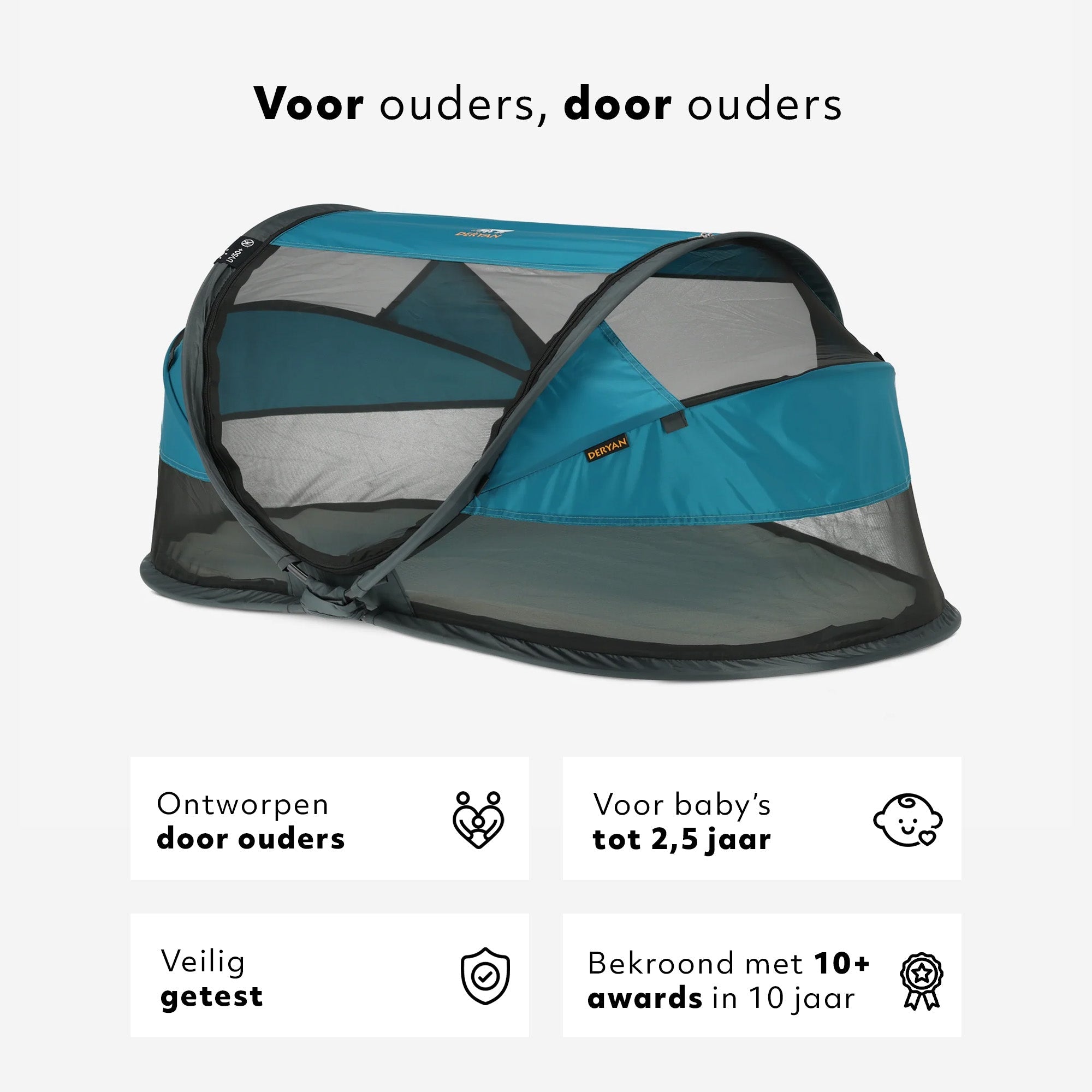 Baby Luxe Ocean pop-up reisbed met muggennet <1 mm en zelfopblaasbaar matras