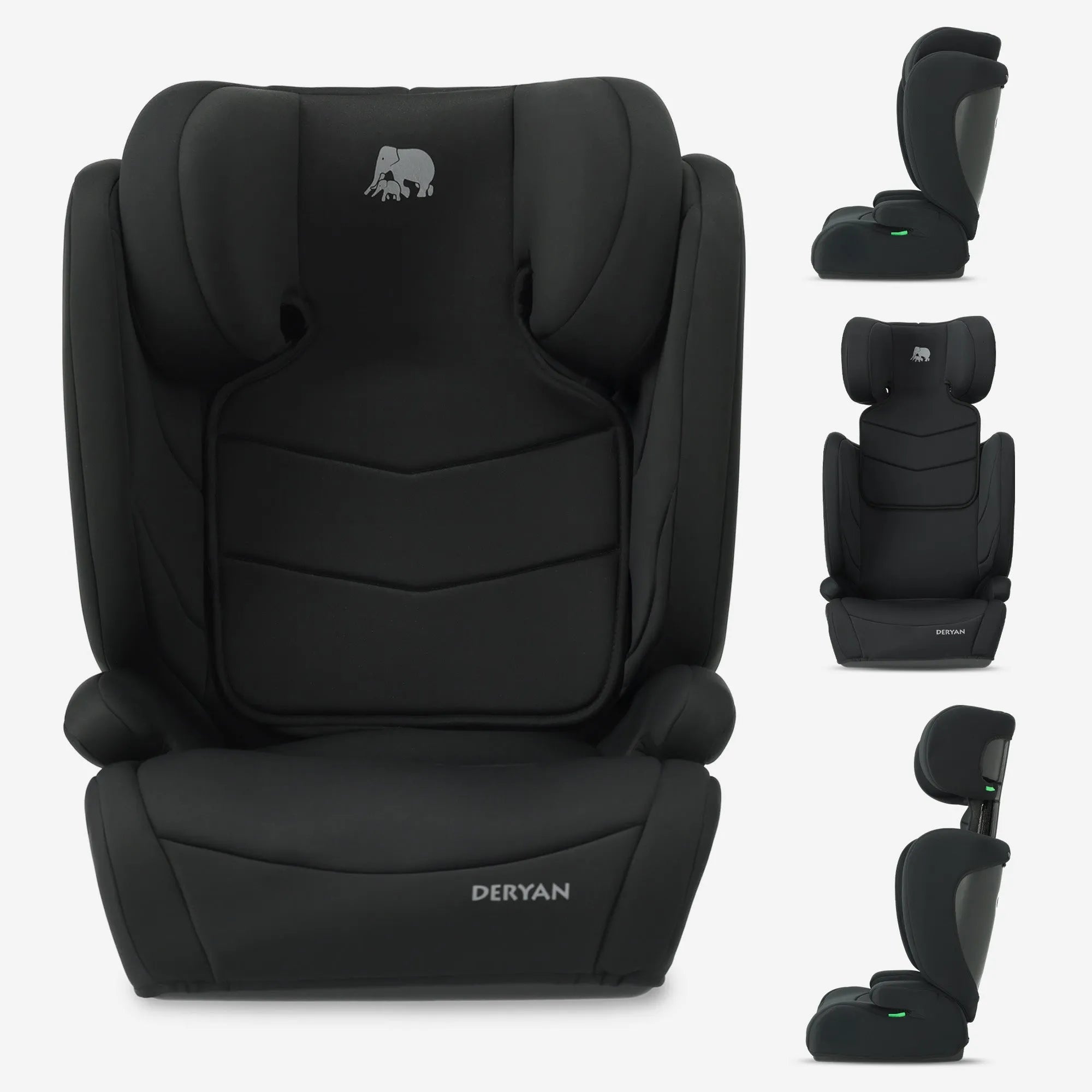 DERYAN Charlie Basic i-Size Autostoeltje Zwart – veilige en comfortabele autostoel voor kinderen van 100–150 cm (vanaf 3,5 tot ca. 12 jaar). i-Size gecertificeerd (R129) met diepe zitting, zachte bekleding en ergonomisch ontwerp. Compact, gebruiksvriendelijk en eenvoudig schoon te maken.