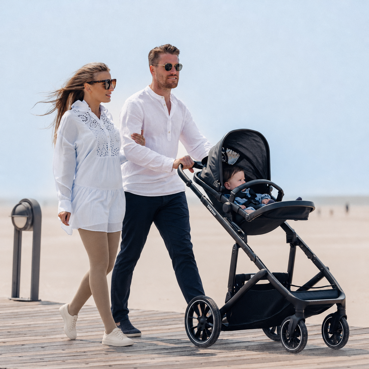 Evy Duo Stroller, Black, with Two Seats, Adjustable Footrest, and Suspension System