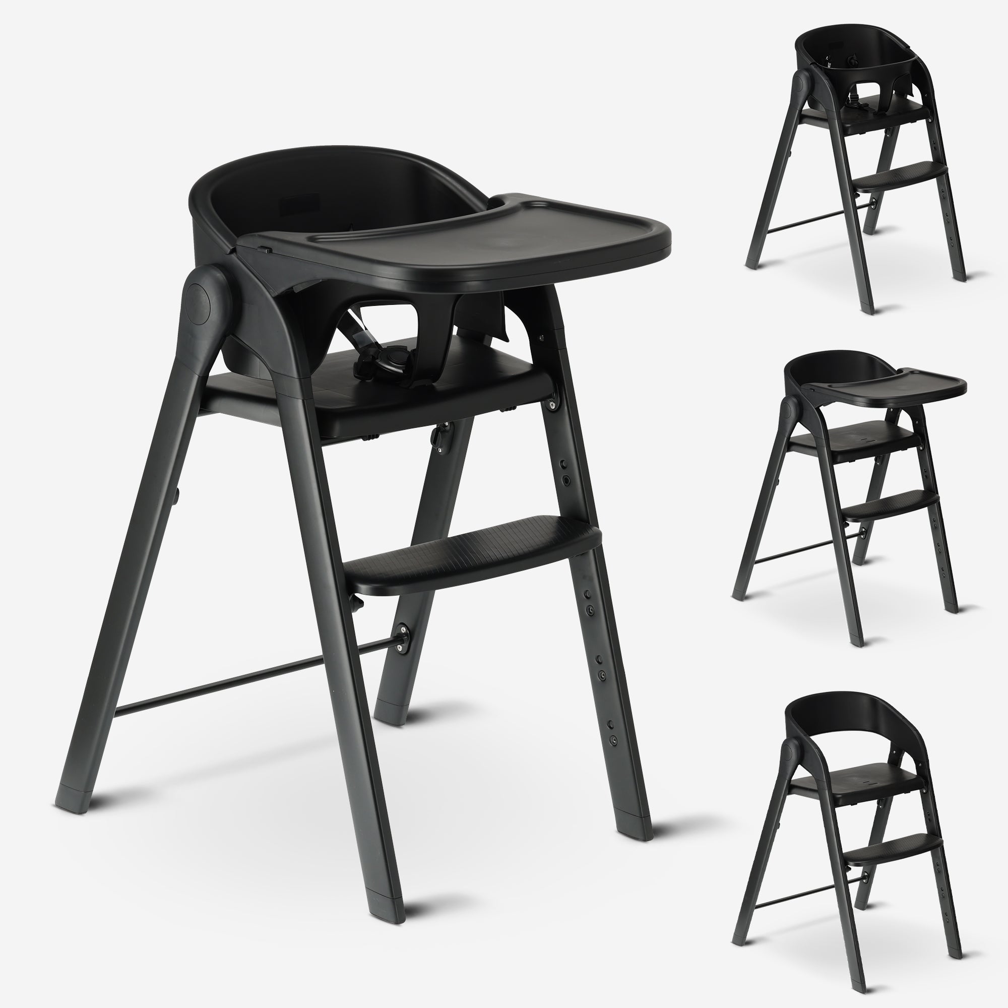 Luxury High Chair Black foldable with compact frame and soft seat for home and travel
