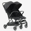 DERYAN Rolo DuoBuggy X2 Black - stylish, lightweight duo baby carriage for two children. Super compact foldable with one hand and features suspension on front and rear wheels for added stability. Ideal for parents and grandparents seeking comfort and convenience during outings.