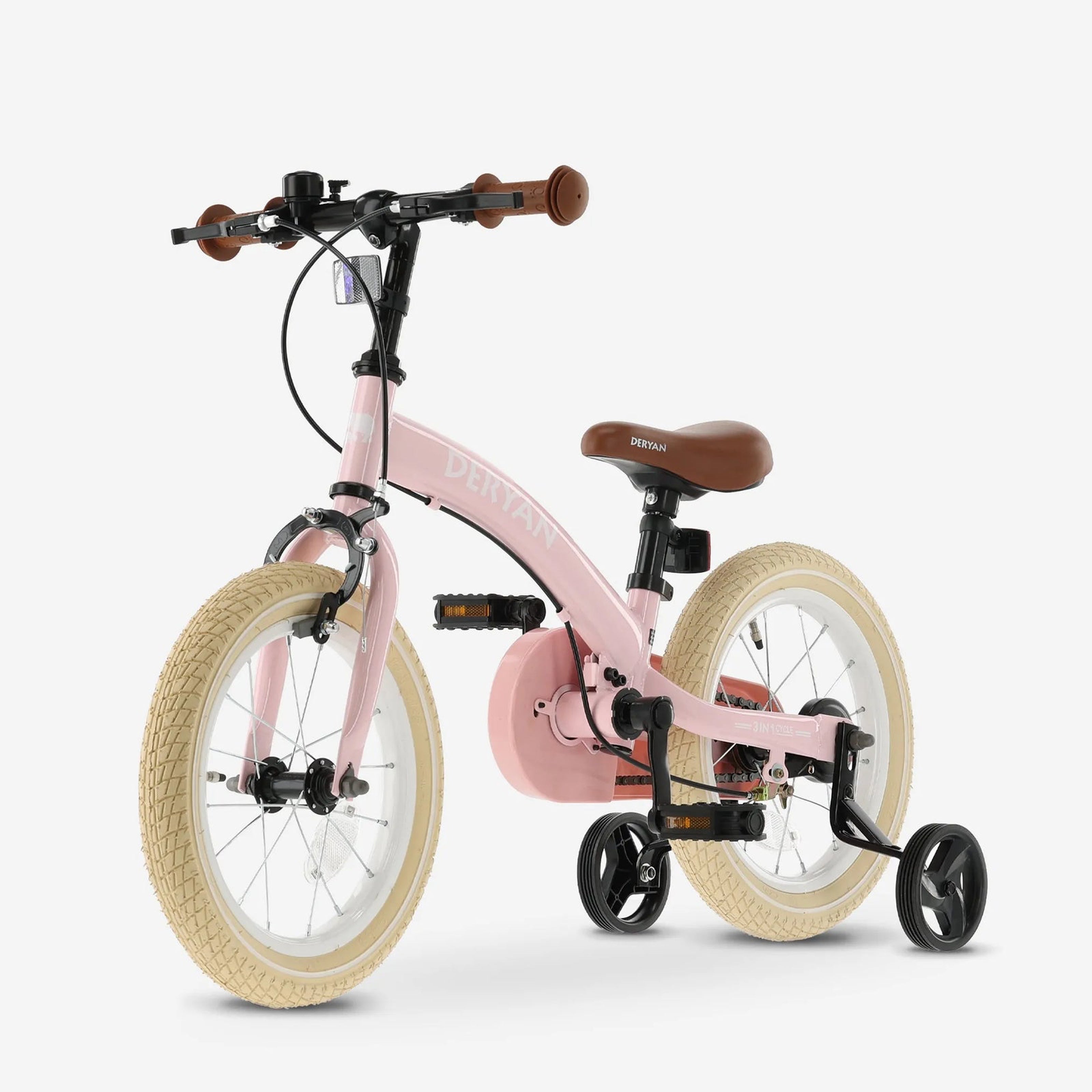 Luxury Children's Bike 12 inch Pink - 3-i-1 vokse sammen børnecykel: trehjulet cykel, løbecykel og pedalcykel. Let, stabil og sikker. Under 200 euro. Justerbar sadel, robuste hjul. Ideel til udendørs leg og til at lære at cykle på.