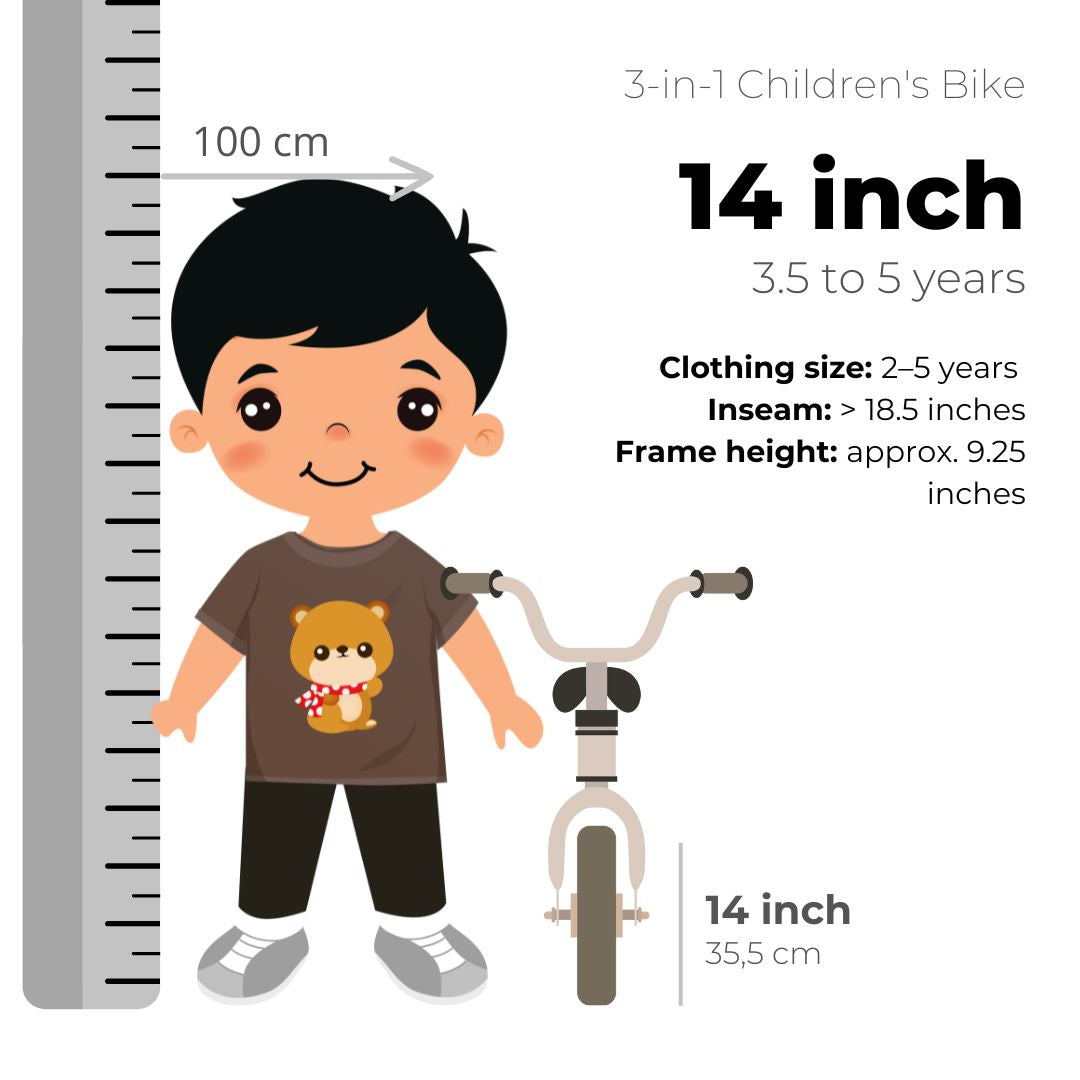 Luxury Children's bike 14 inch - 3 in 1 - balance bike Green