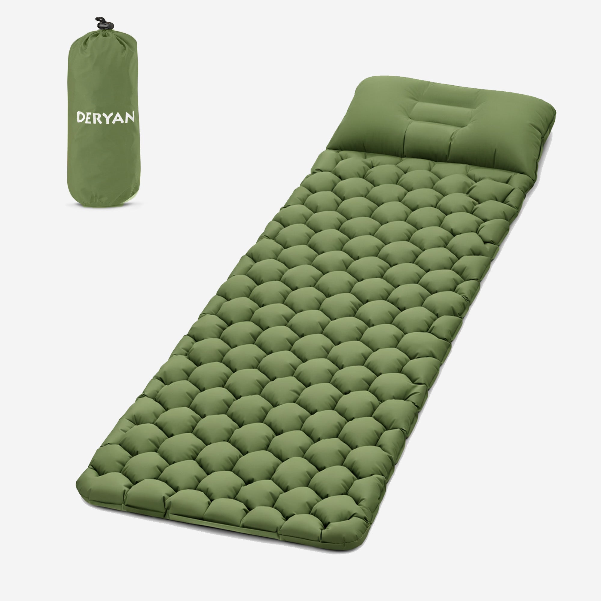 Deryan Air Bed - Zelfopblazend met ingebouwde Pomp - Luchtbed Kamperen - Inclusief tas - Groen